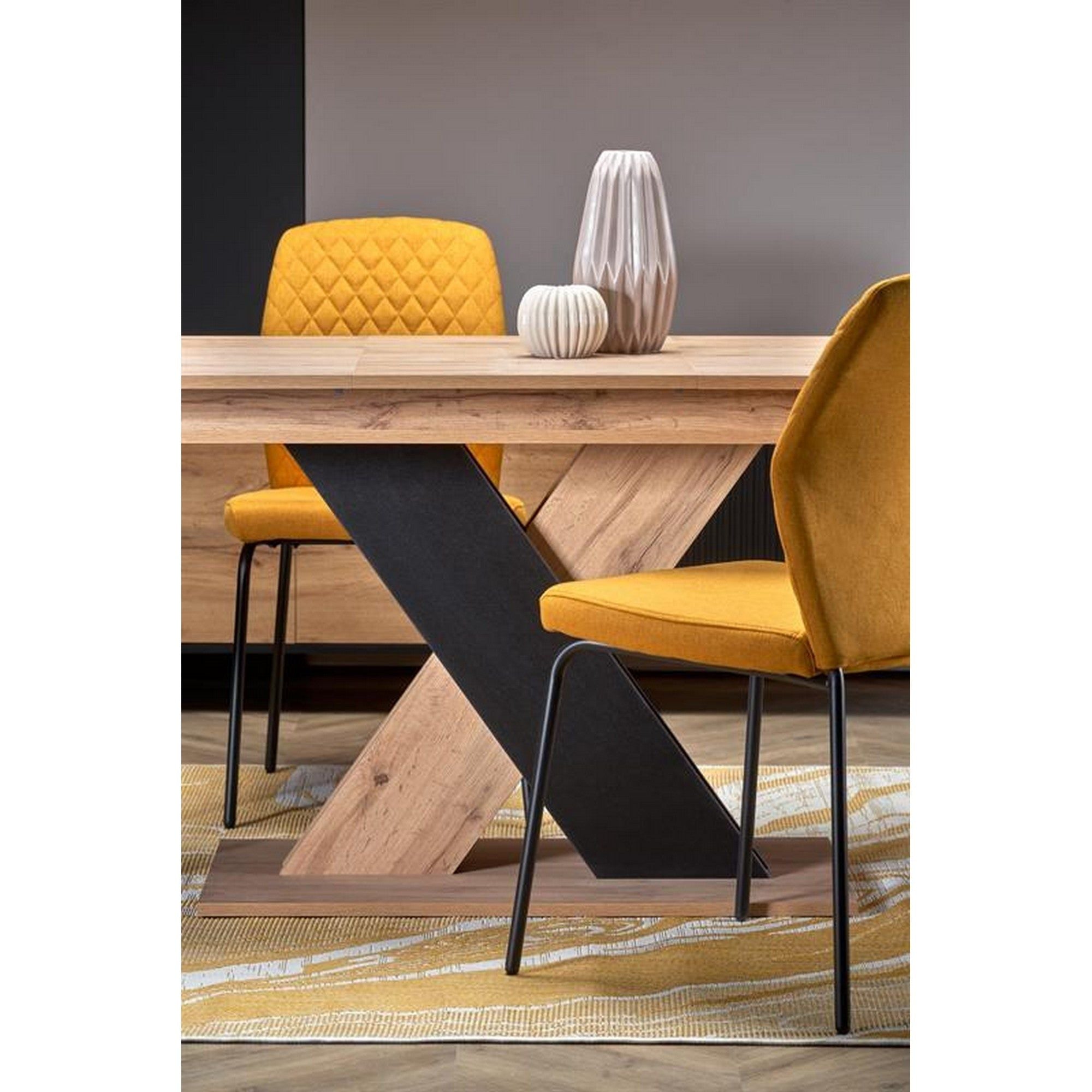 Masa extensibila XARELTO, stejar/negru, PAL furniruit, 130/175x85x76 cm