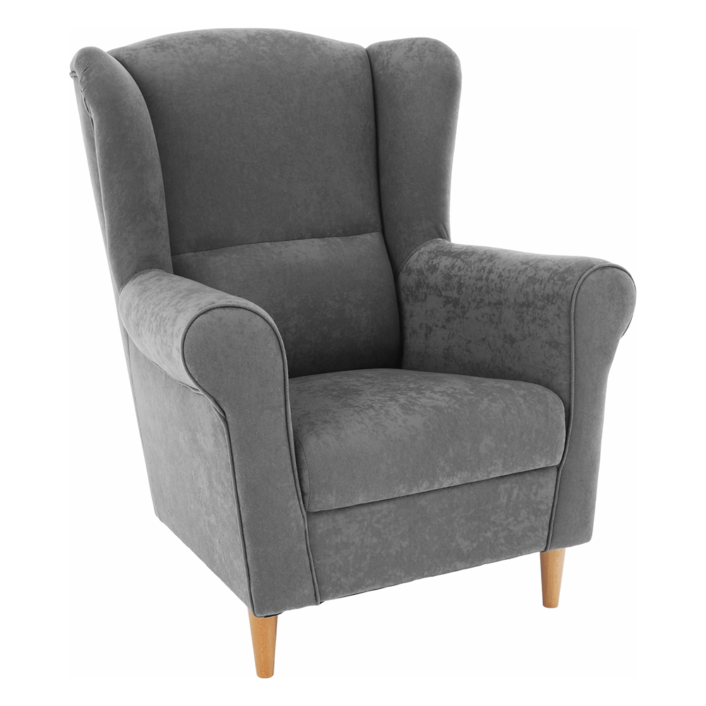 Fotoliu CHARLOT, gri/stejar, stofa catifelata/lemn, 86x72x105 cm