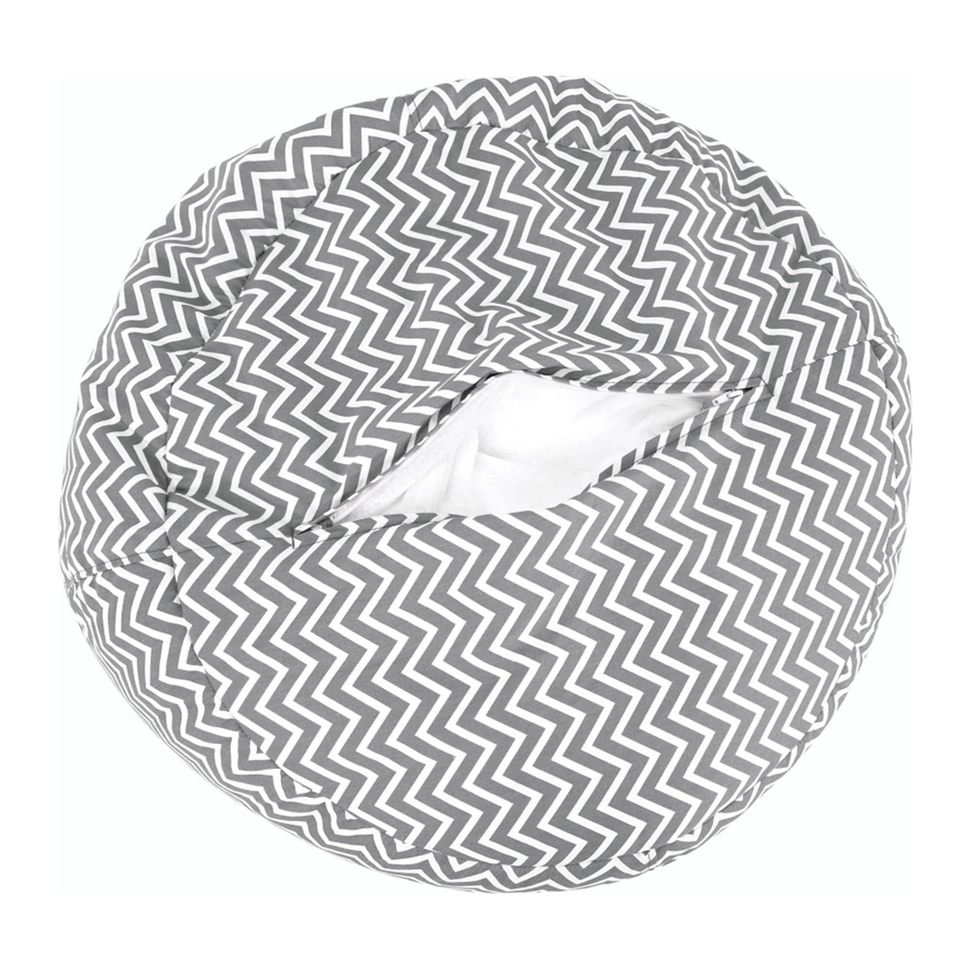 Fotoliu puf GOMBY, gri/alb, material textil, 60x50x60 cm