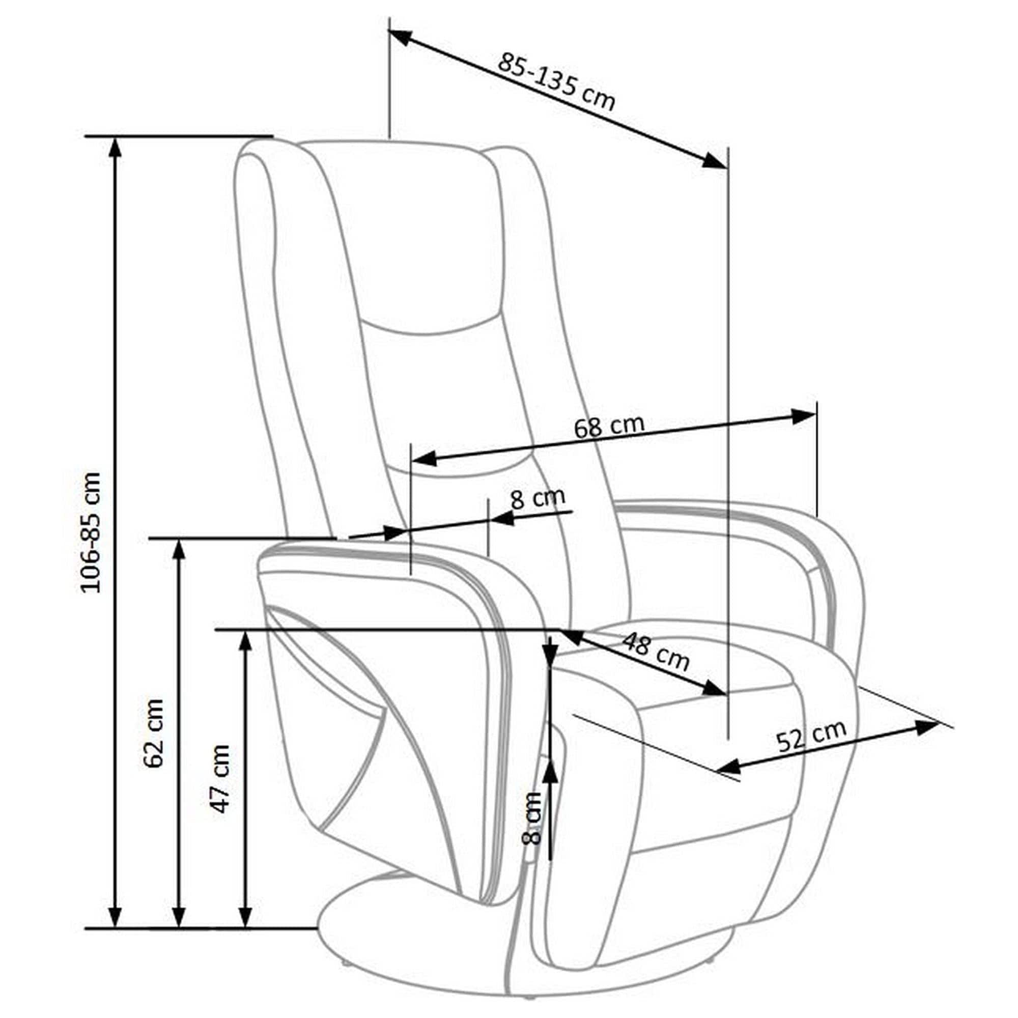 Fotoliu PULSAR, gri, piele ecologica, 68x85/135x85/106 cm