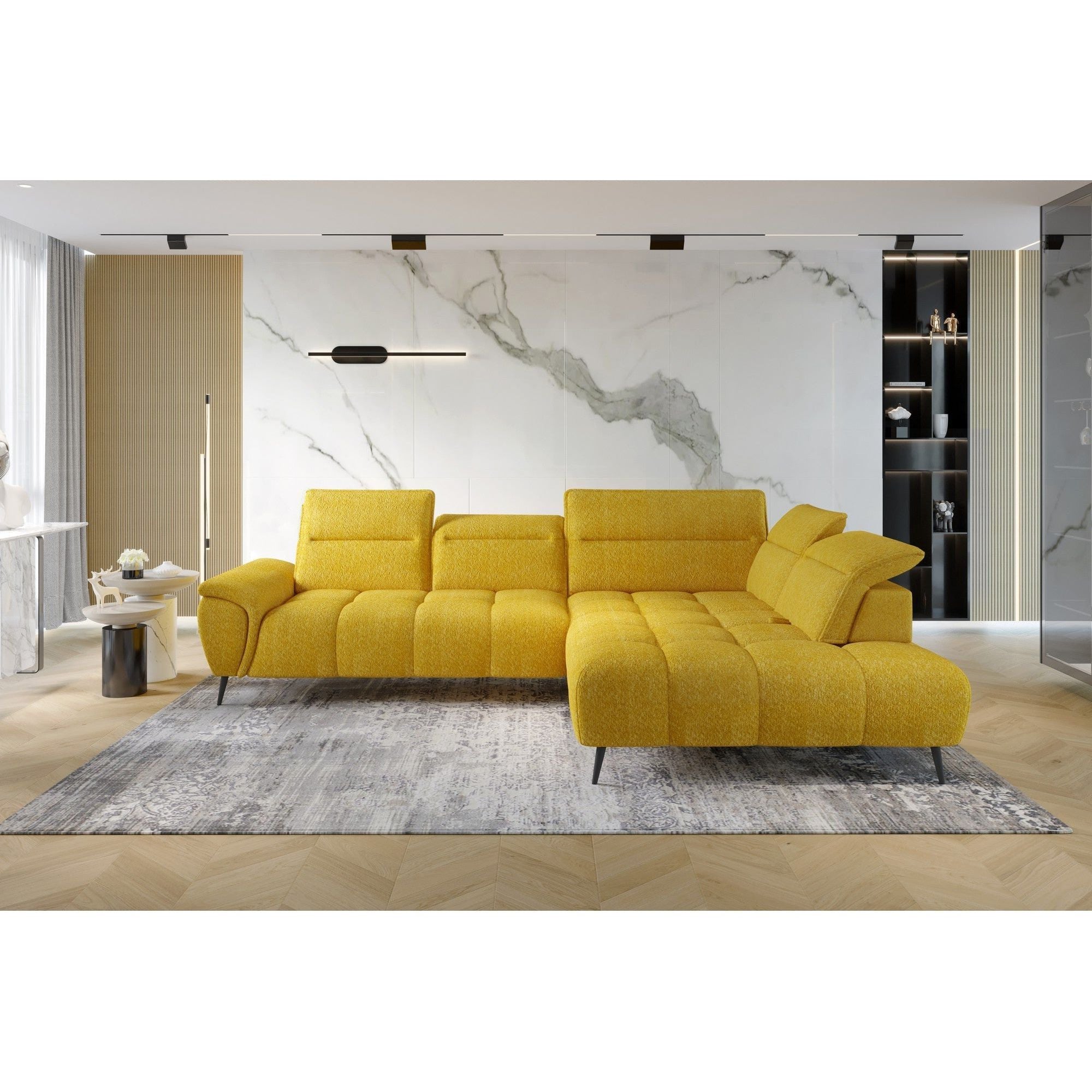 Coltar MONTANA L, personalizabil materiale gama Premium, cu reglaj electric si tetiere reglabile, 308x220x97 cm