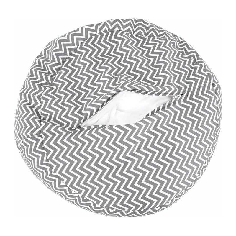 Fotoliu puf GOMBY, material textil/biluțe din polistiren, gri/alb/model zig-zag, 60x50x60 cm