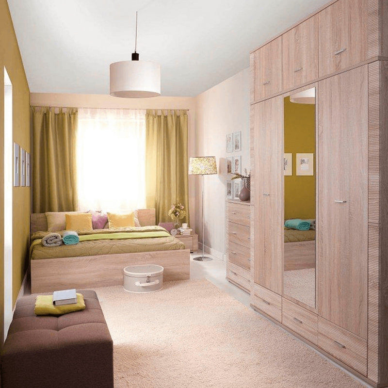 Dulap dormitor GRAND tip 1, PAL laminat, stejar sonoma, 161x192x55 cm, 3 usi si 3 sertare