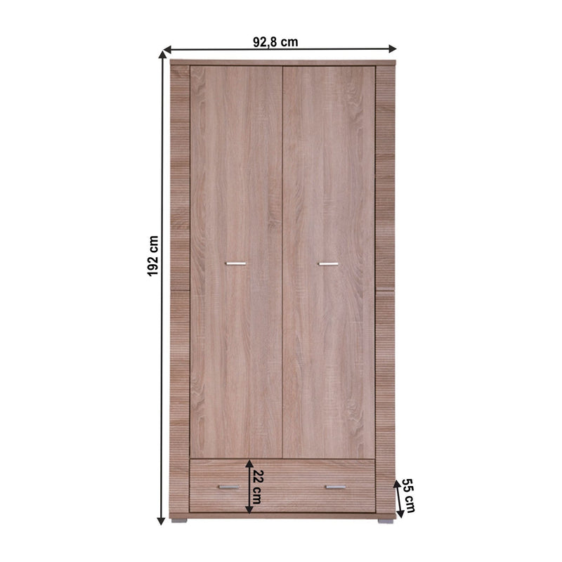 Dulap dormitor GRAND tip 3, PAL laminat, stejar sonoma, 93x192x55 cm, 2 usi si 1 sertar