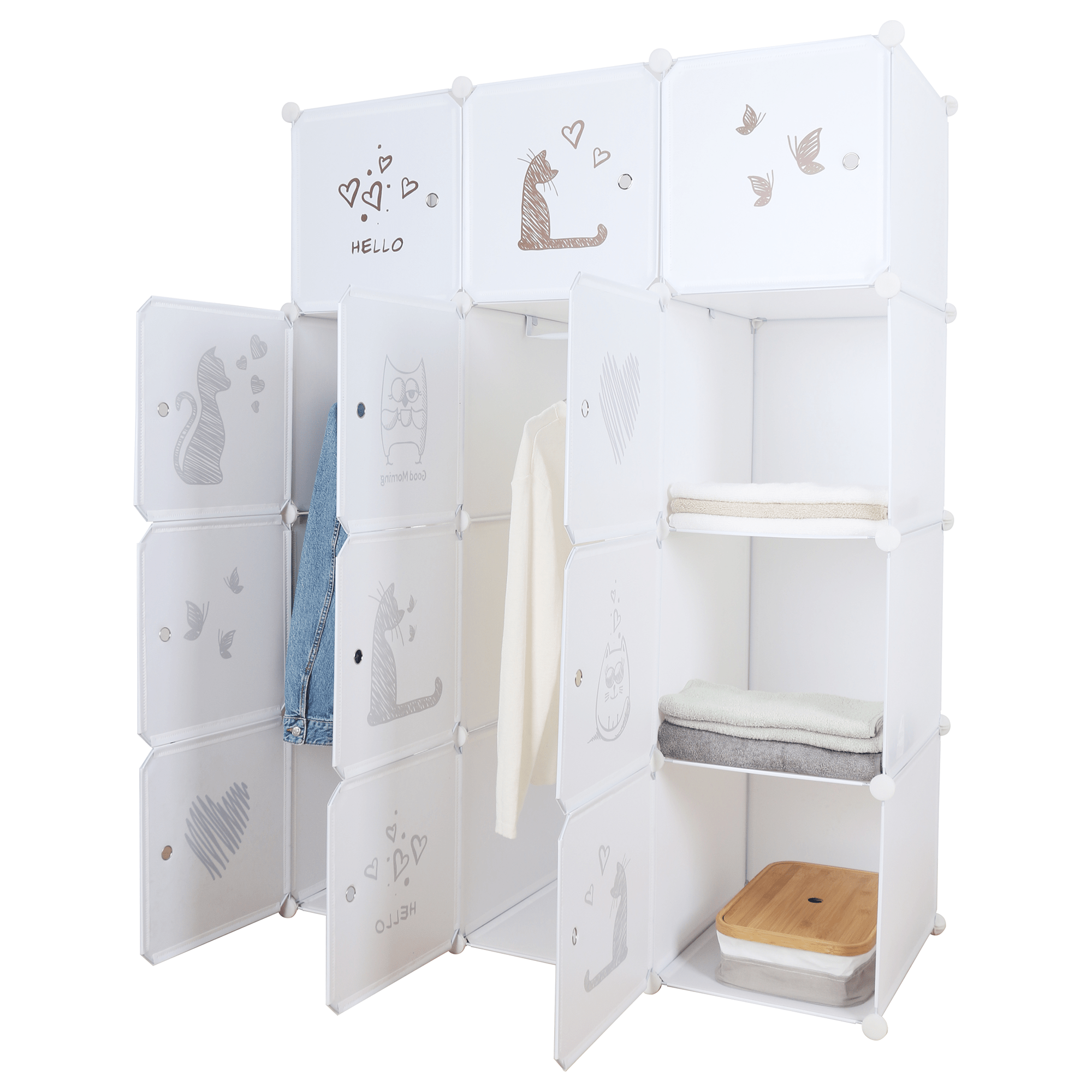 Dulap modular pentru copii, model alb / maro pentru copii, KITARO