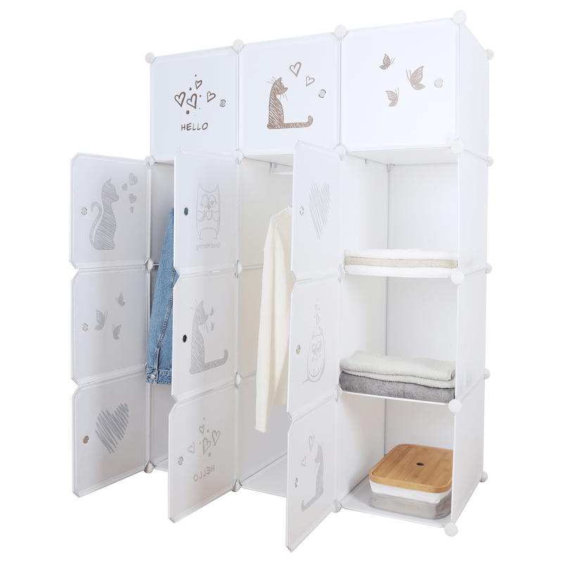 Dulap modular pentru copii, model alb / maro pentru copii, KITARO