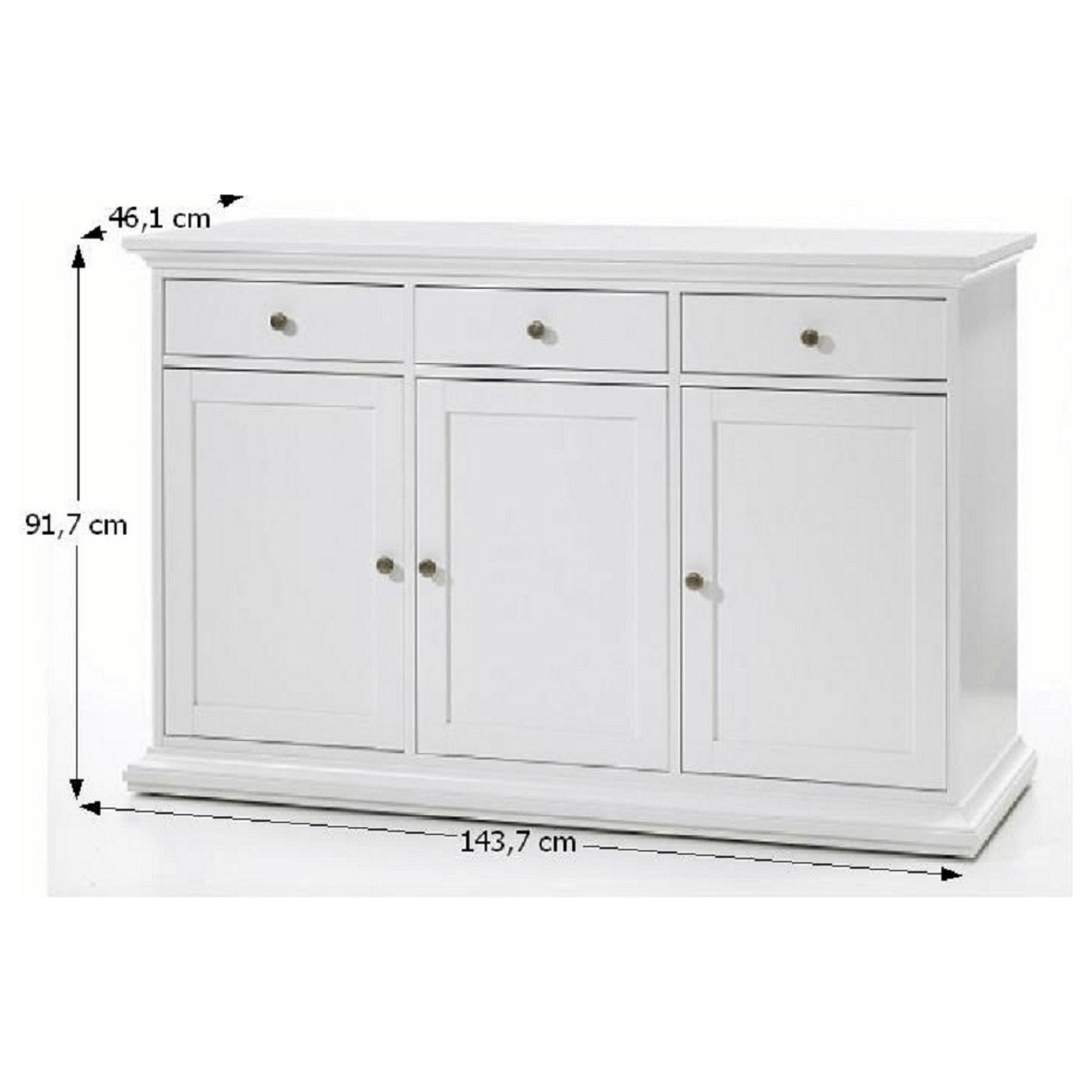 Comoda PARIS 77824, alb, PAL infoliat/MDF lacuit, 144x46x92 cm