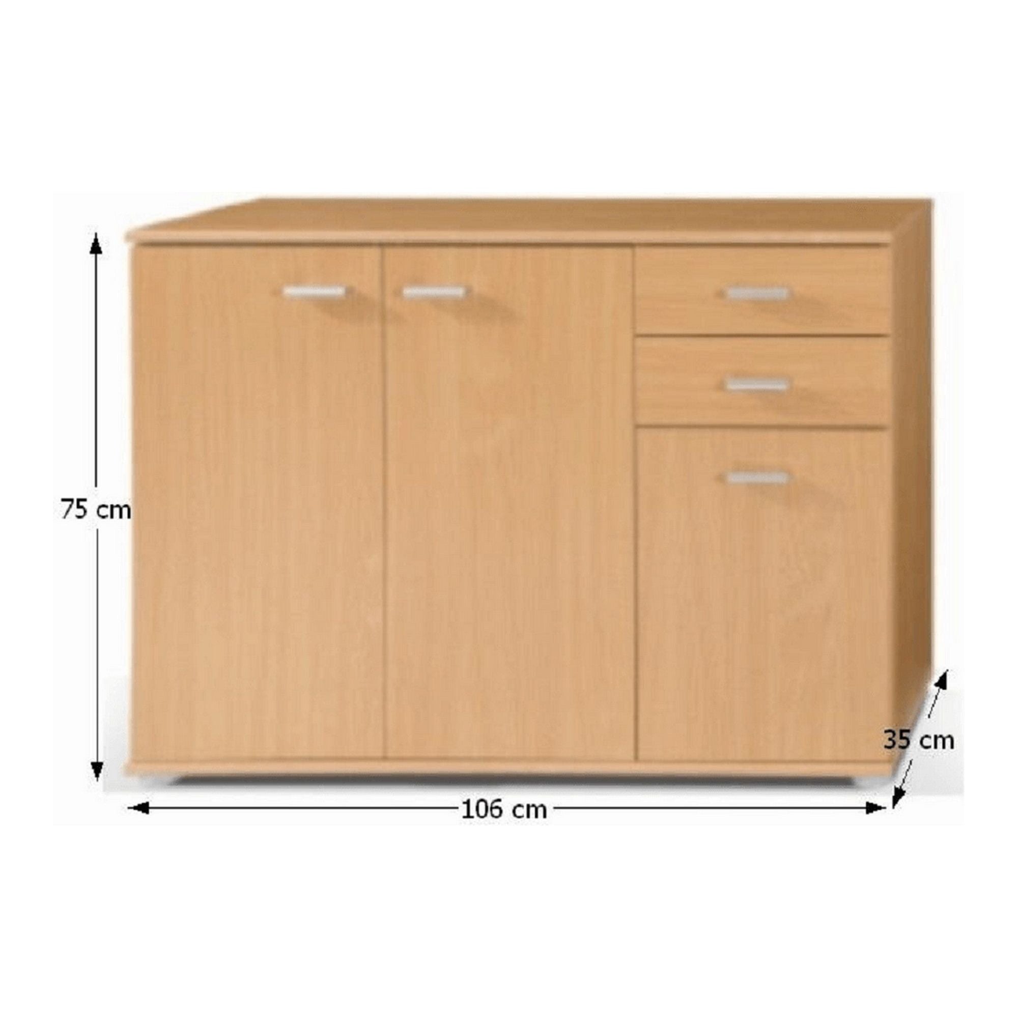 Comoda TAMPA 1-3T2S, fag, PAL melaminat, 106x35x75 cm