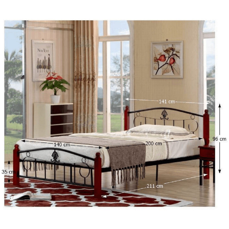 Pat dormitor MAGENTA, cu somieră lamelară din lemn fixa, lemn stejar/metal, 140x200 cm