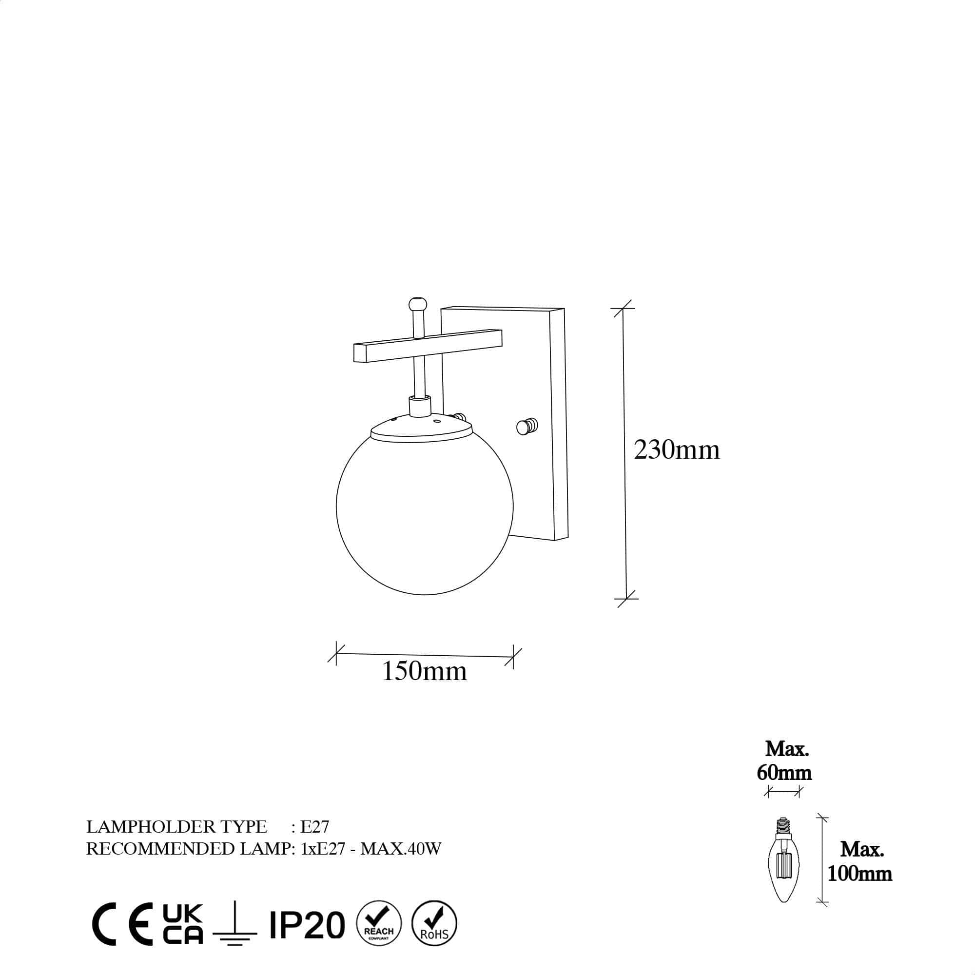 Lampa perete 13110, auriu, metal, 15x23x15 cm