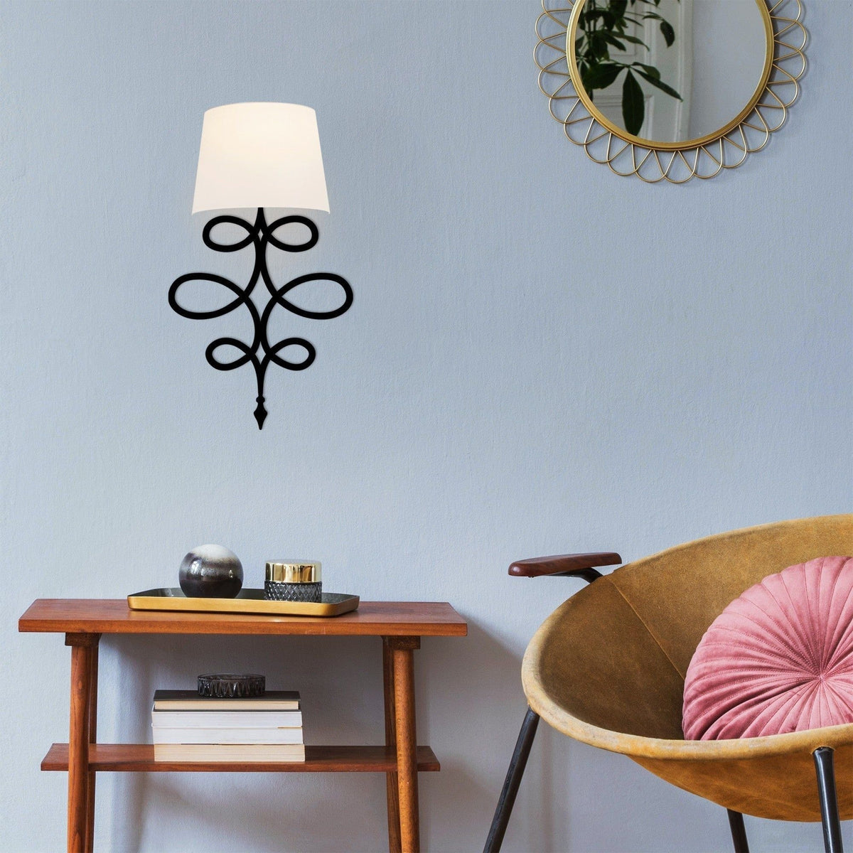 Lampa perete ASAF-6990, negru/alb, metal/material textil, 15x28x62 cm