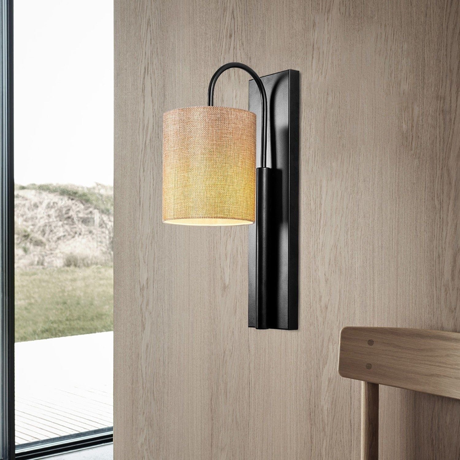 Lampa perete BASTON-3461, negru/crem, metal/material textil, 14x20x42 cm