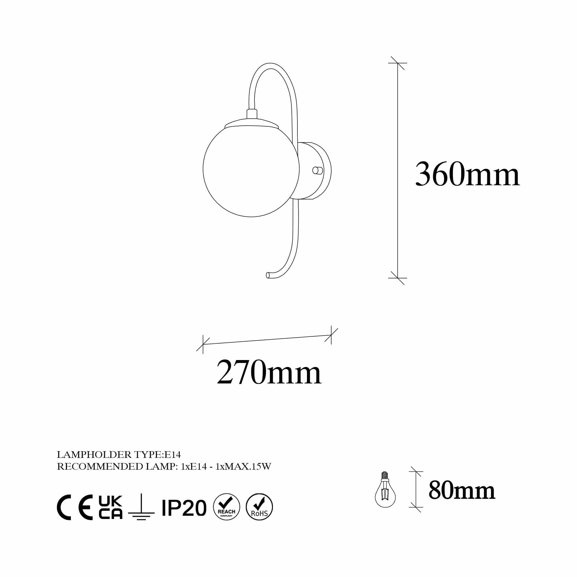 Lampa perete JEWEL, negru, metal/sticla, 15x27x36 cm
