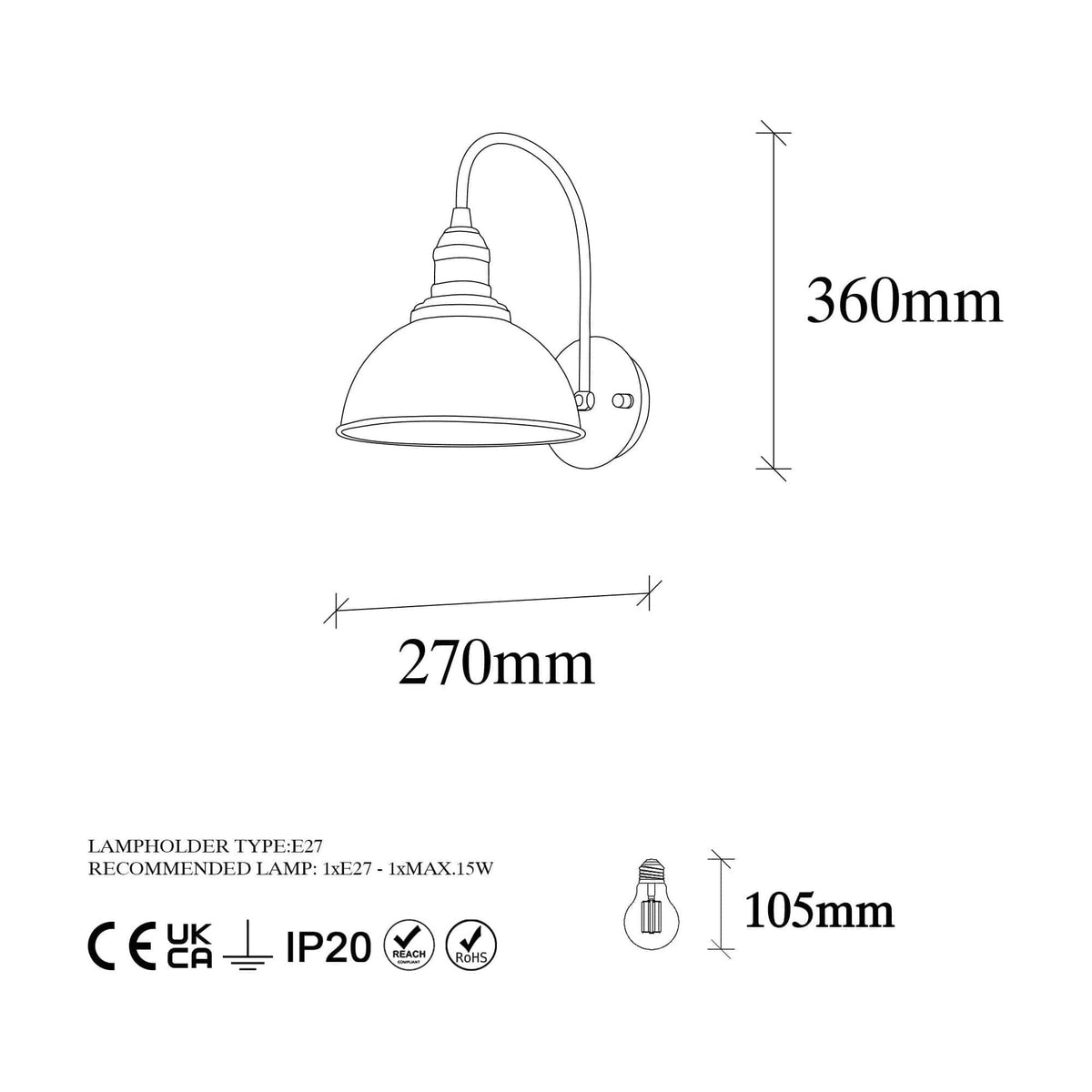 Lampa perete VARZAN, 10840, negru/auriu, metal, 27x27x36 cm
