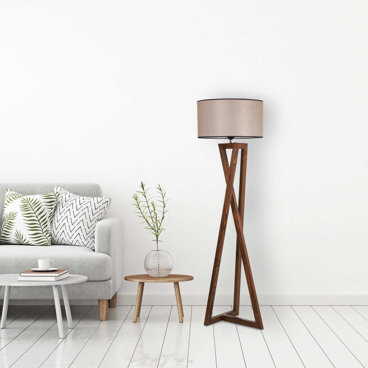 Lampadar 534LUN2157, nuc/bej, lemn/material textil, 45x166 cm