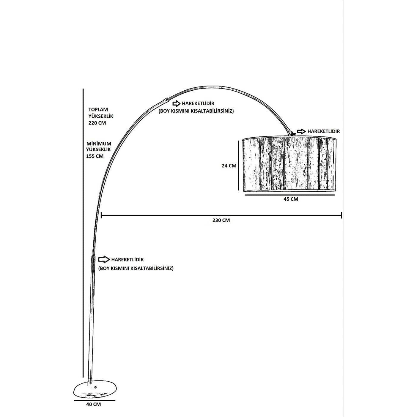 Lampadar 534LUN4252, crom/gri, metal, 45x220 cm