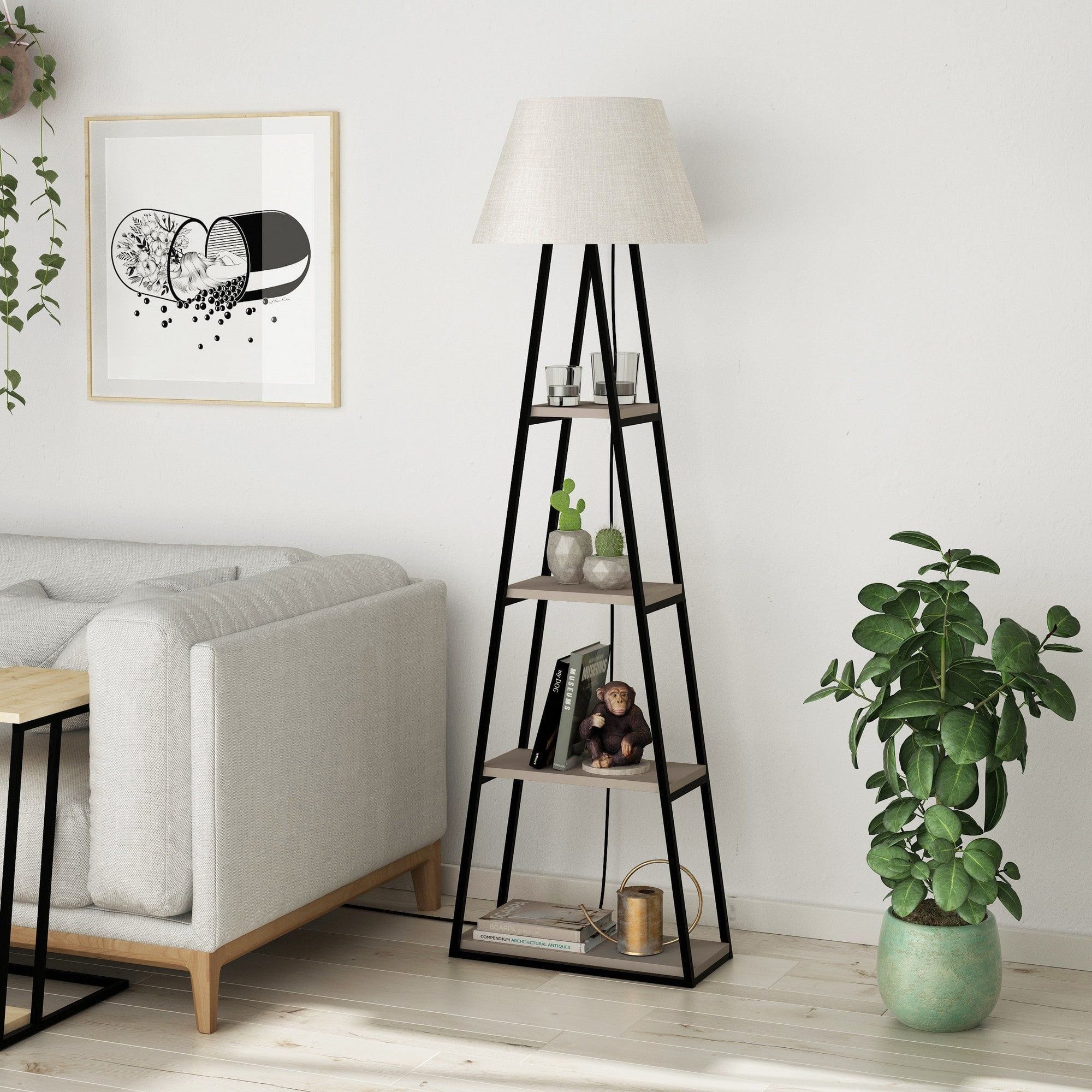 Lampadar 855DTE3415, gri/negru, PAL melaminat/material textil, 50x22x165 cm