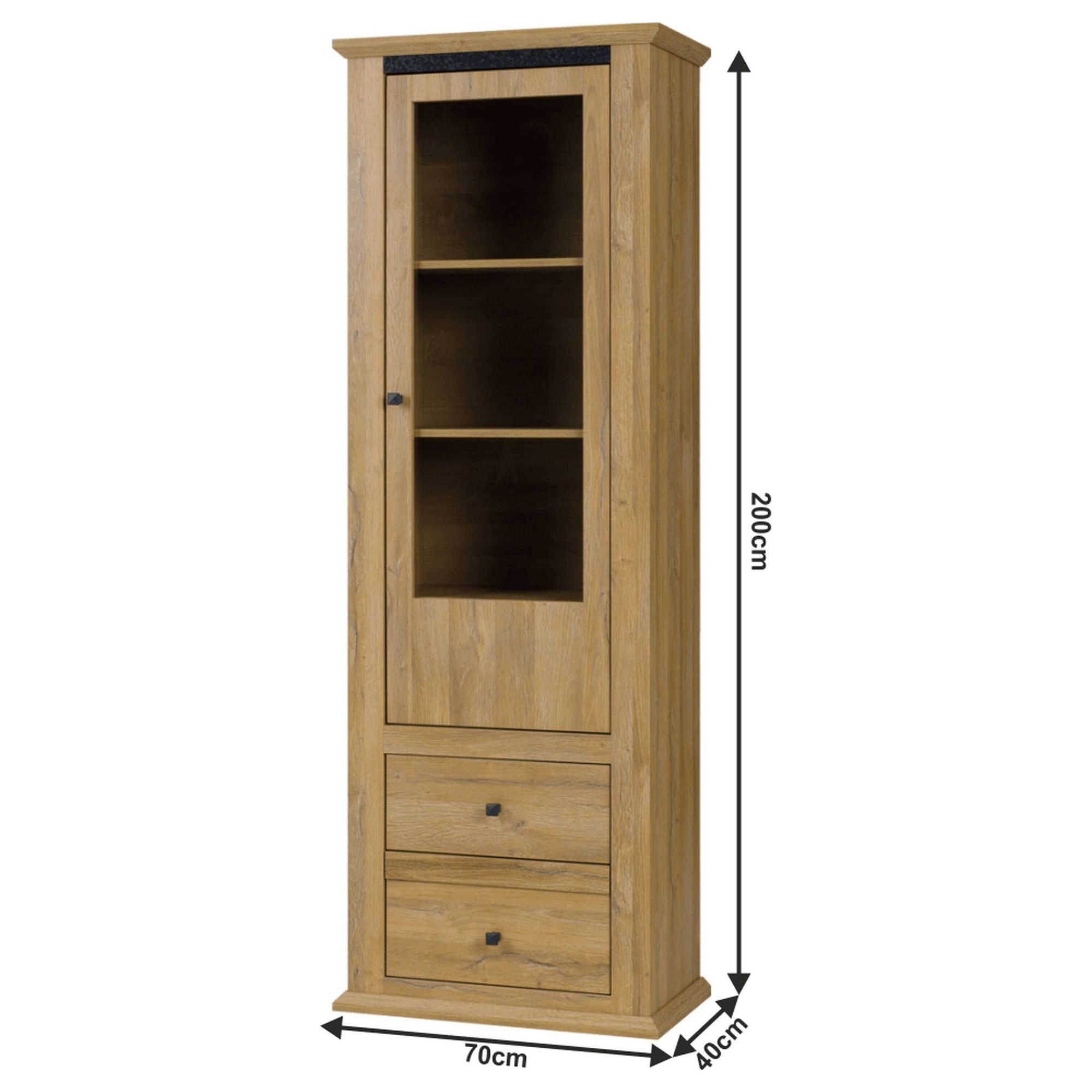 Vitrina LEON MZ4, stejar, PAL laminat/canturi ABS, 70x40x200 cm