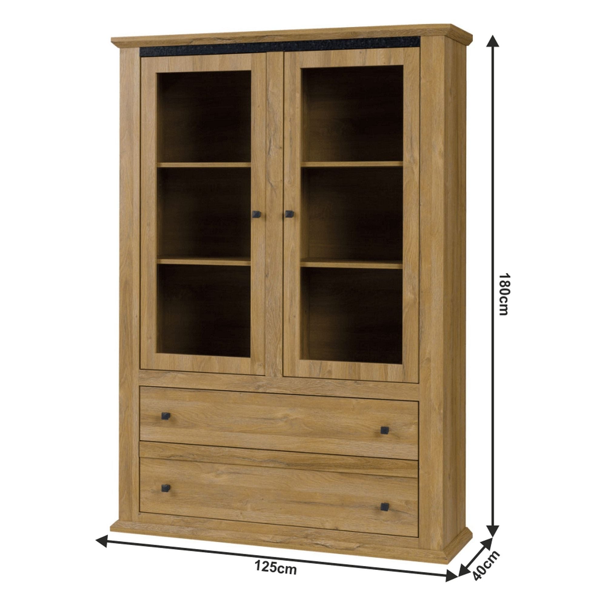 Vitrina LEON MZ5, stejar, PAL laminat/canturi ABS, 125x40x180 cm