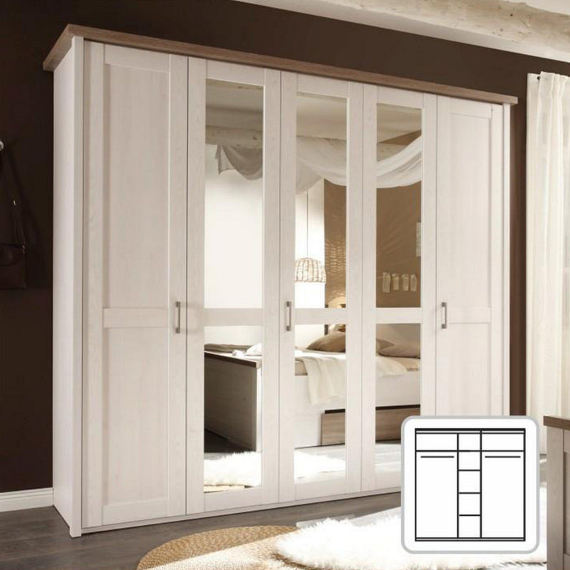 Dulap dormitor LUMERA cu 5 uşi, PAL melaminat, pin alb/stejar sonoma trufă, 241x212x62 cm