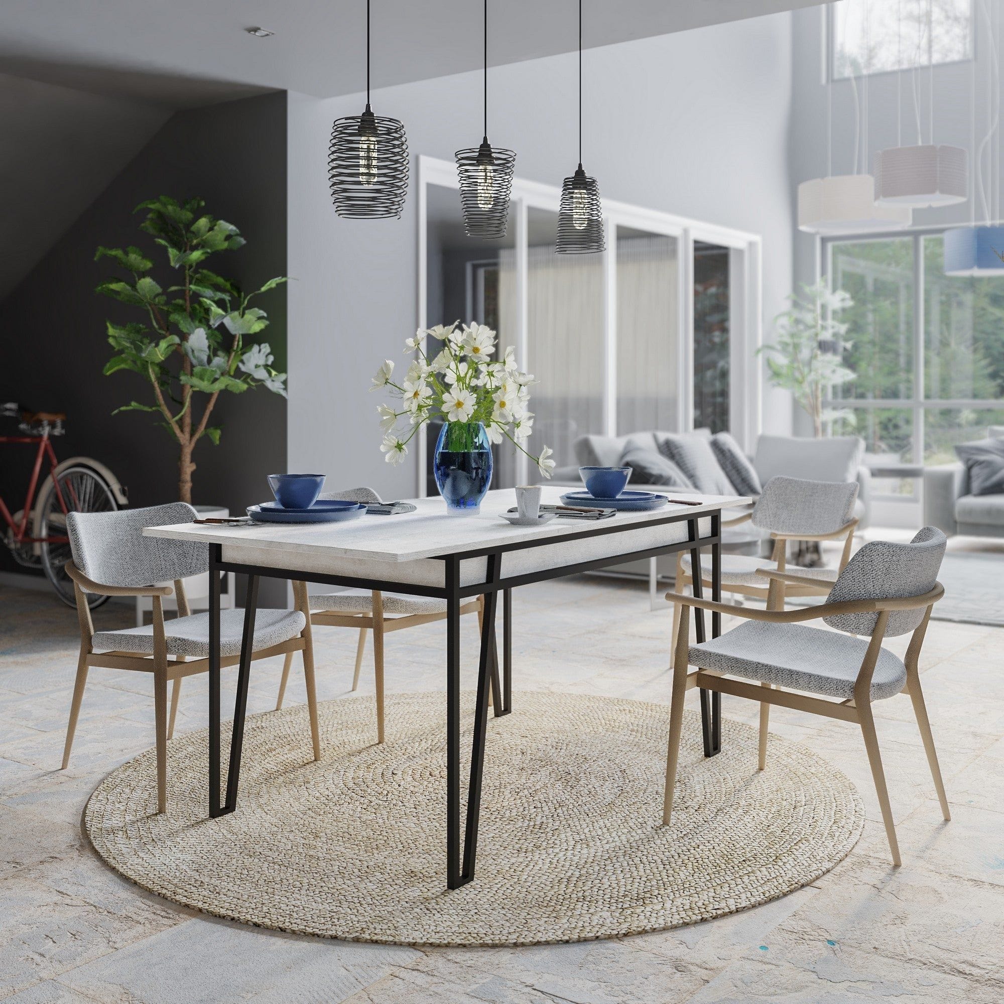 Masa 855DTE4602, gri/negru, PAL melaminat/metal, 132/170x80x76 cm