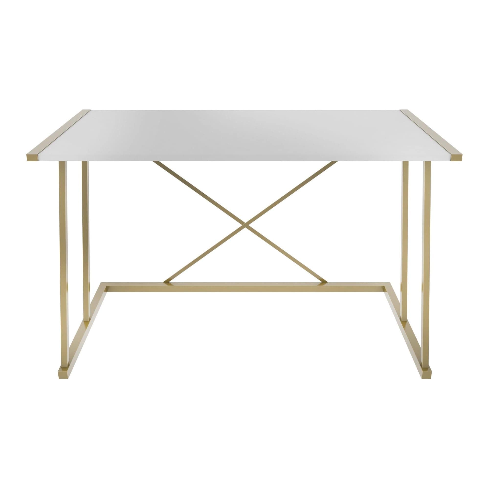 Masa birou ADELAIDE, alb/auriu, PAL melaminat/metal, 114x60x75 cm