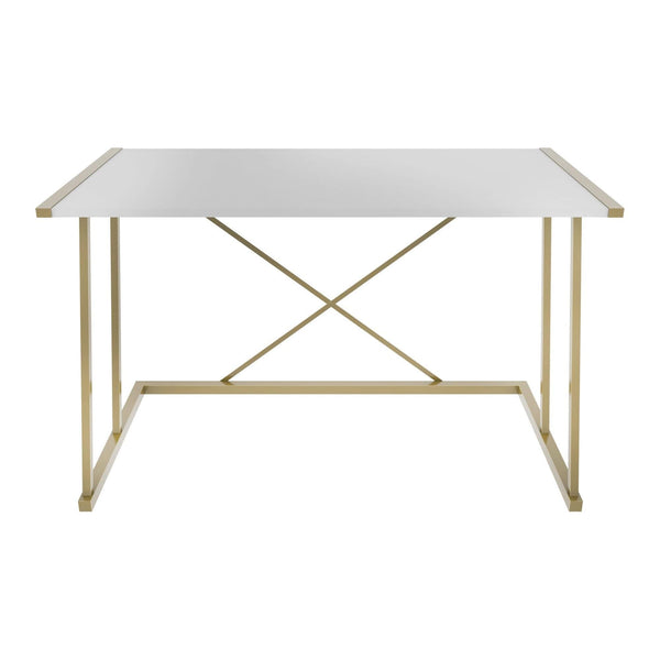 Masa birou ADELAIDE, alb/auriu, PAL melaminat/metal, 114x60x75 cm