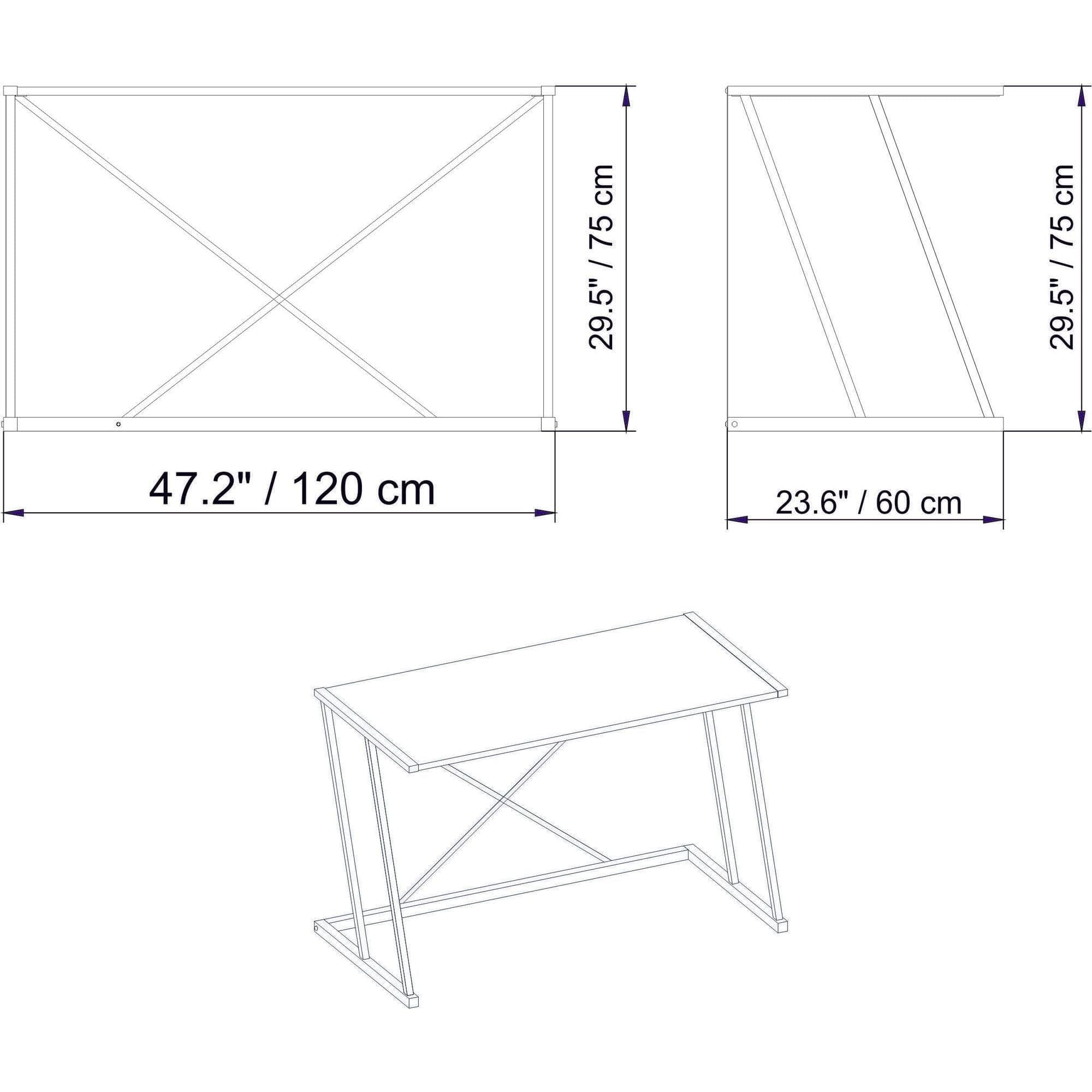 Masa birou ADELAIDE, alb/negru, PAL melaminat/metal, 114x60x75 cm