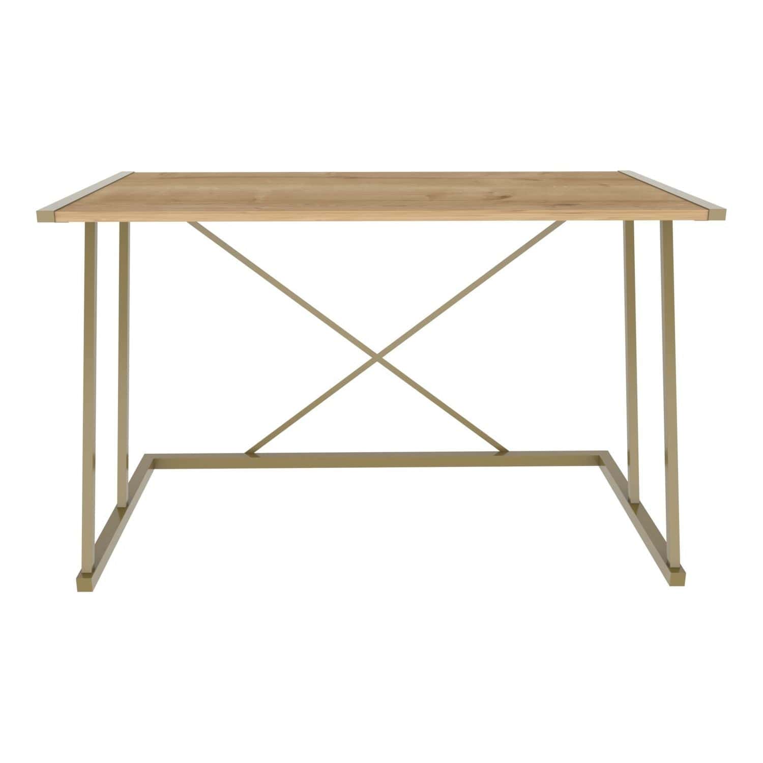 Masa birou ADELAIDE, auriu/stejar, PAL melaminat/metal, 114x60x75 cm
