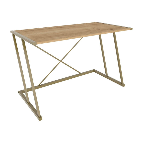 Masa birou ADELAIDE, auriu/stejar, PAL melaminat/metal, 114x60x75 cm