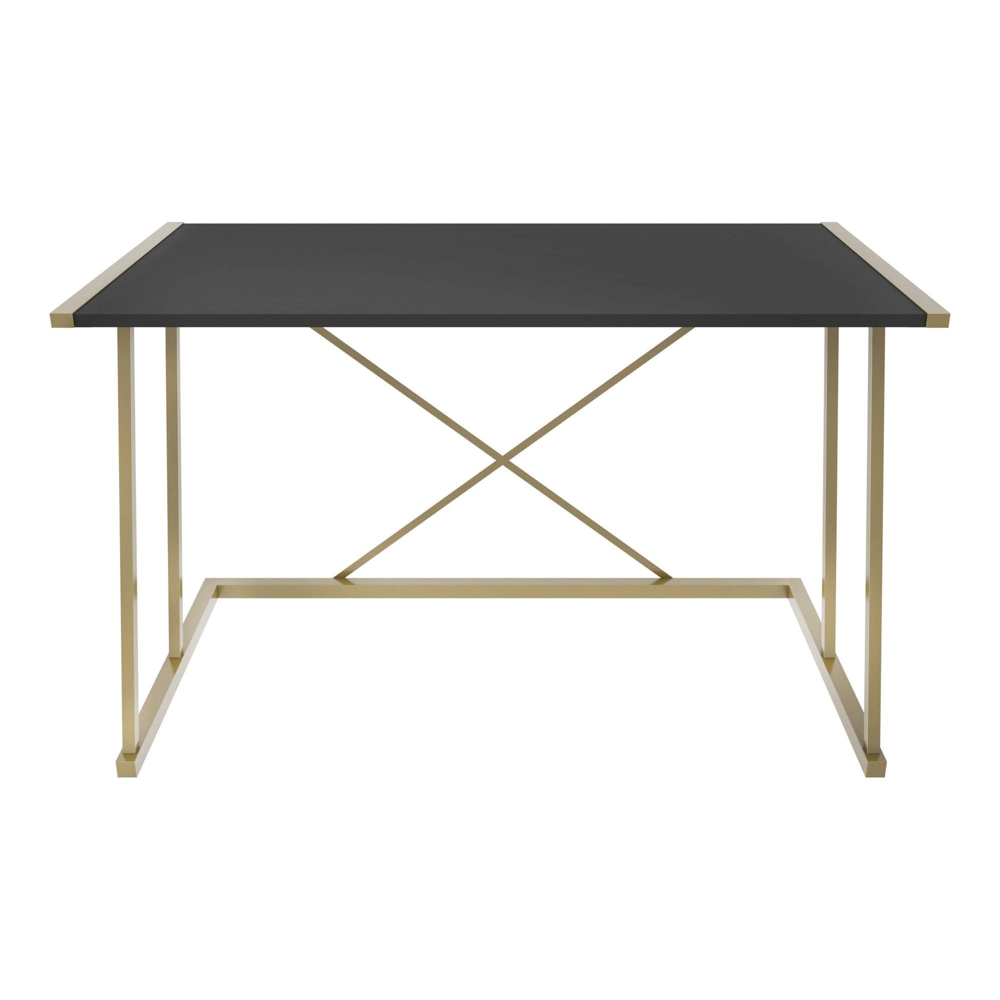 Masa birou ADELAIDE, gri inchis/auriu, PAL melaminat/metal, 114x60x75 cm