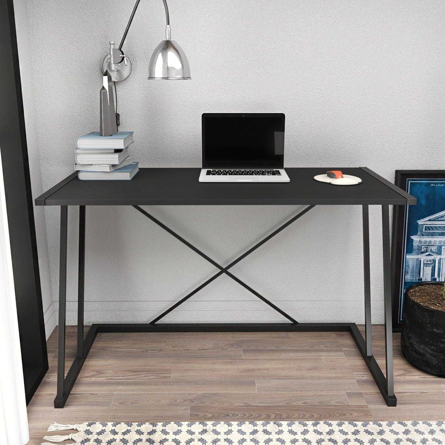 Masa birou ADELAIDE, negru, PAL melaminat/metal, 114x60x75 cm