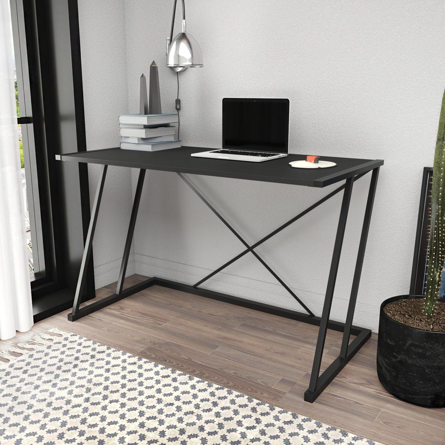Masa birou ADELAIDE, negru, PAL melaminat/metal, 114x60x75 cm