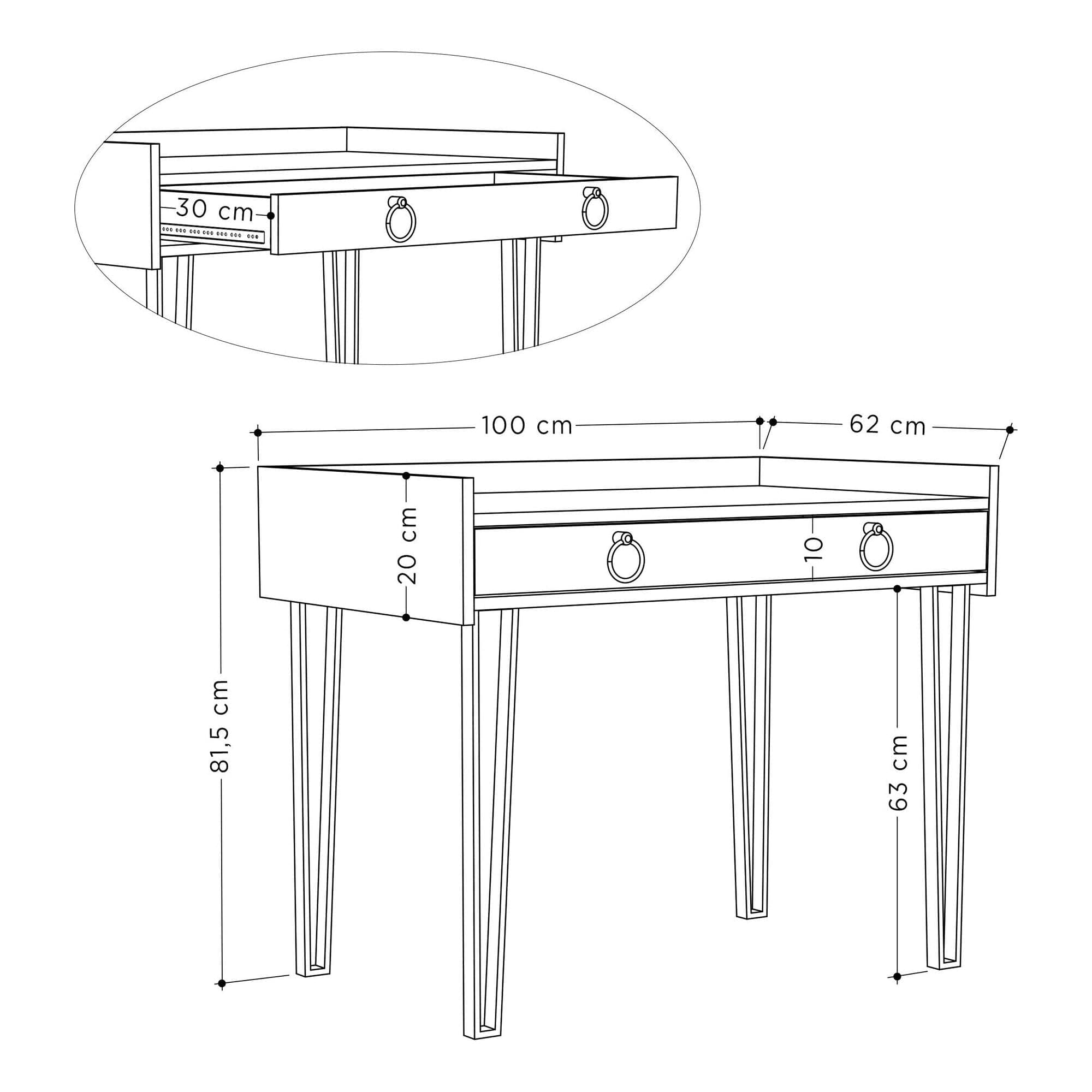 Masa birou BURETE, alb/negru, PAL melaminat/metal, 100x62x82 cm