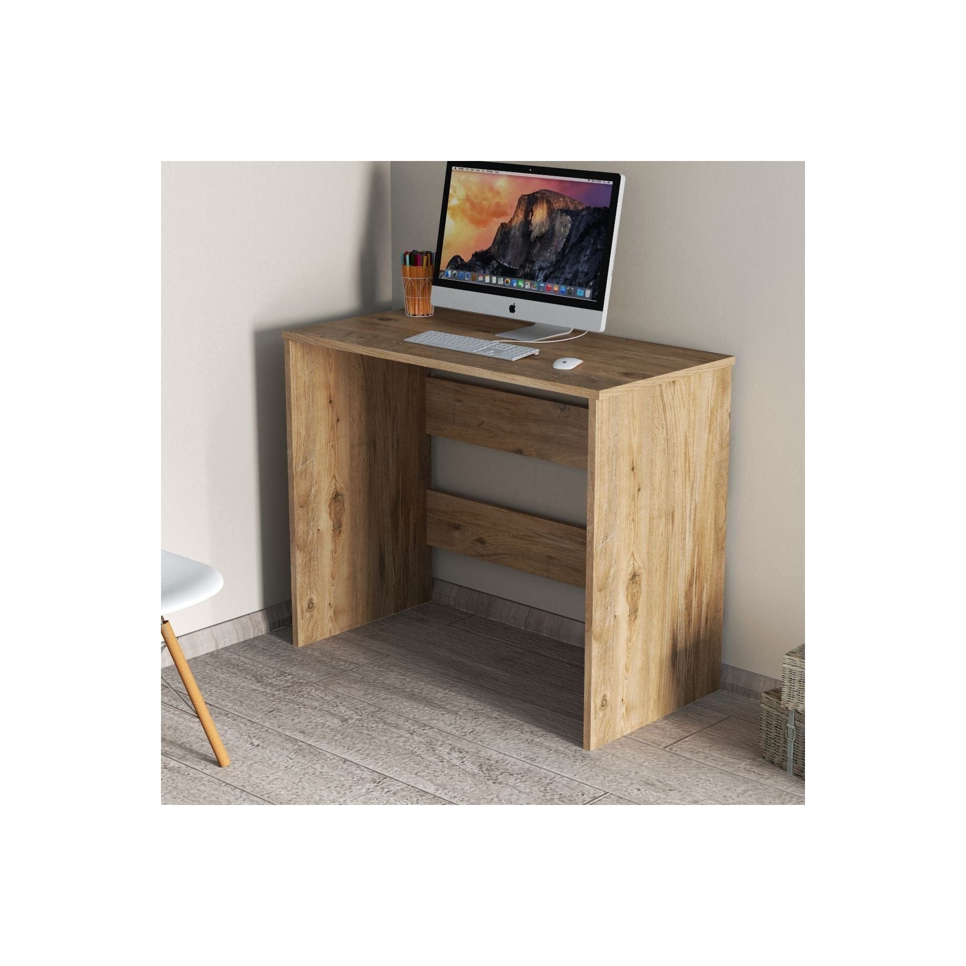 Masa birou CLM0102, stejar inchis, PAL melaminat, 90x45x74 cm