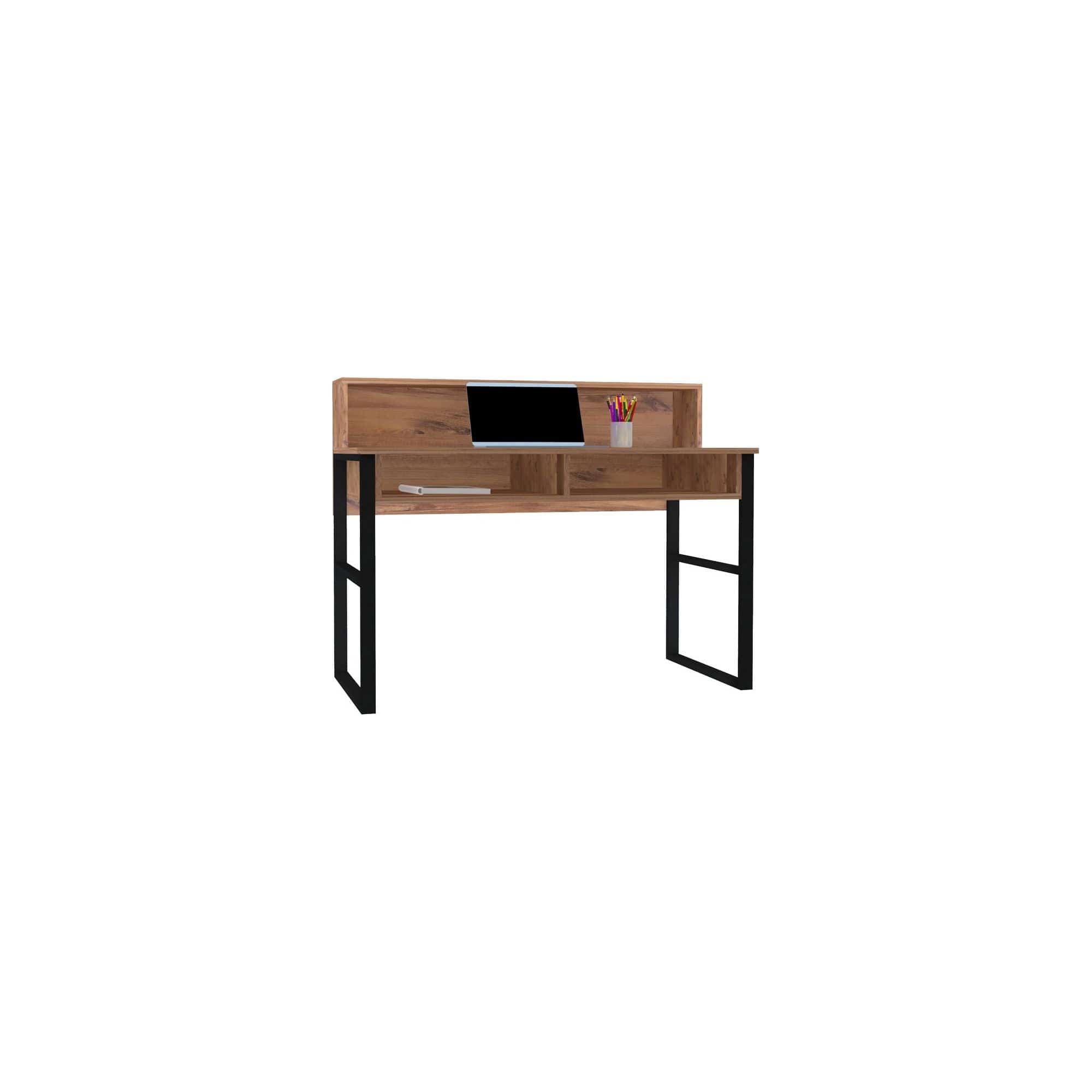 Masa birou KEMO, nuc/negru, PAL melaminat, 120x55x96 cm