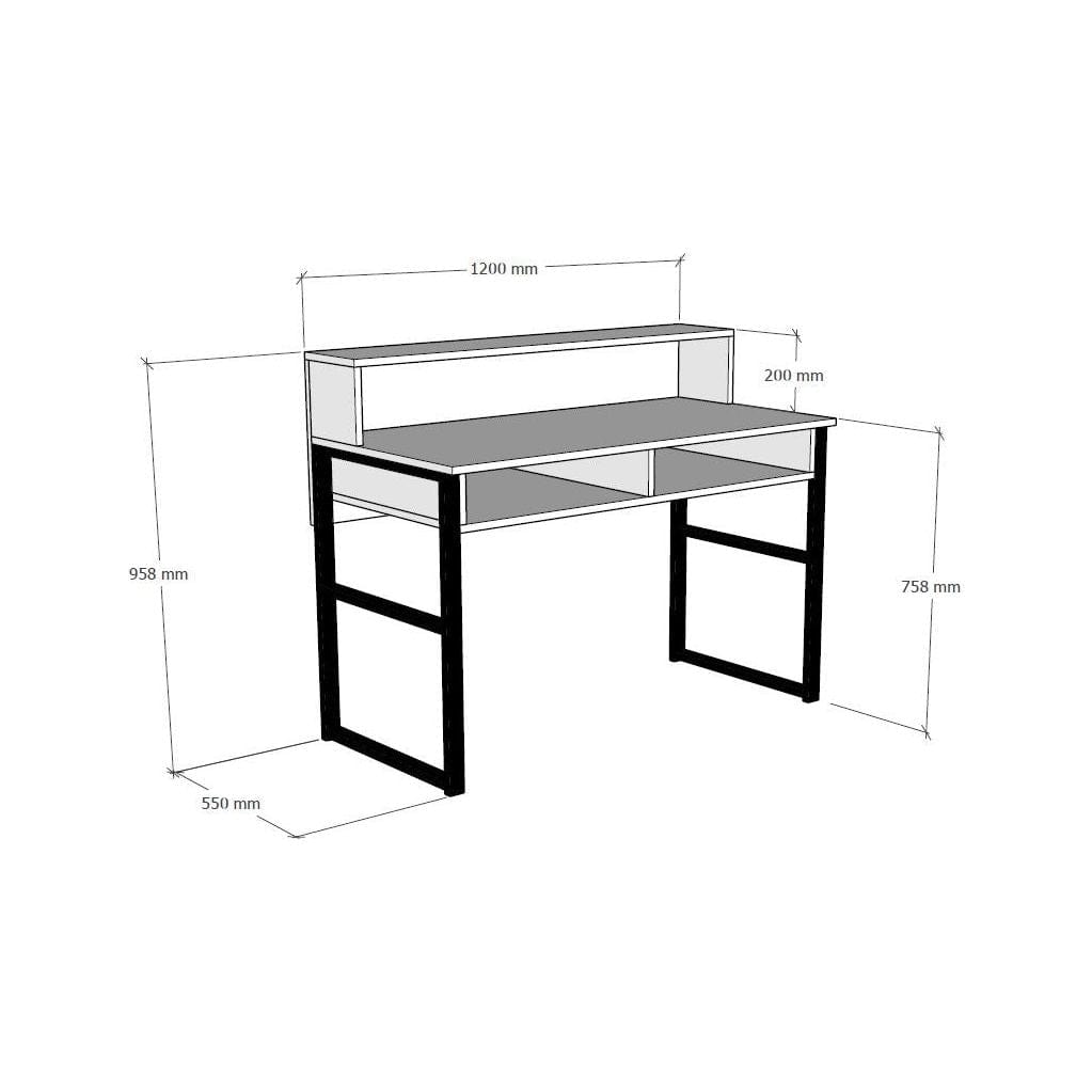 Masa birou KEMO, nuc/negru, PAL melaminat, 120x55x96 cm