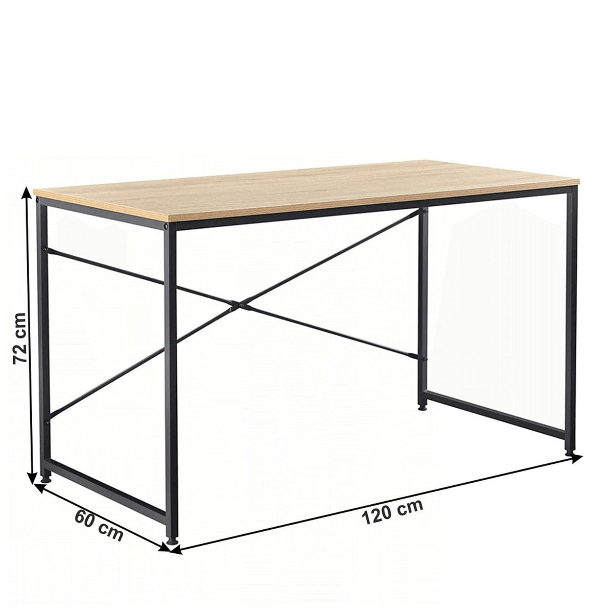 Masa birou MELLORA, stejar/negru, PAL laminat/metal, 120x60x72 cm