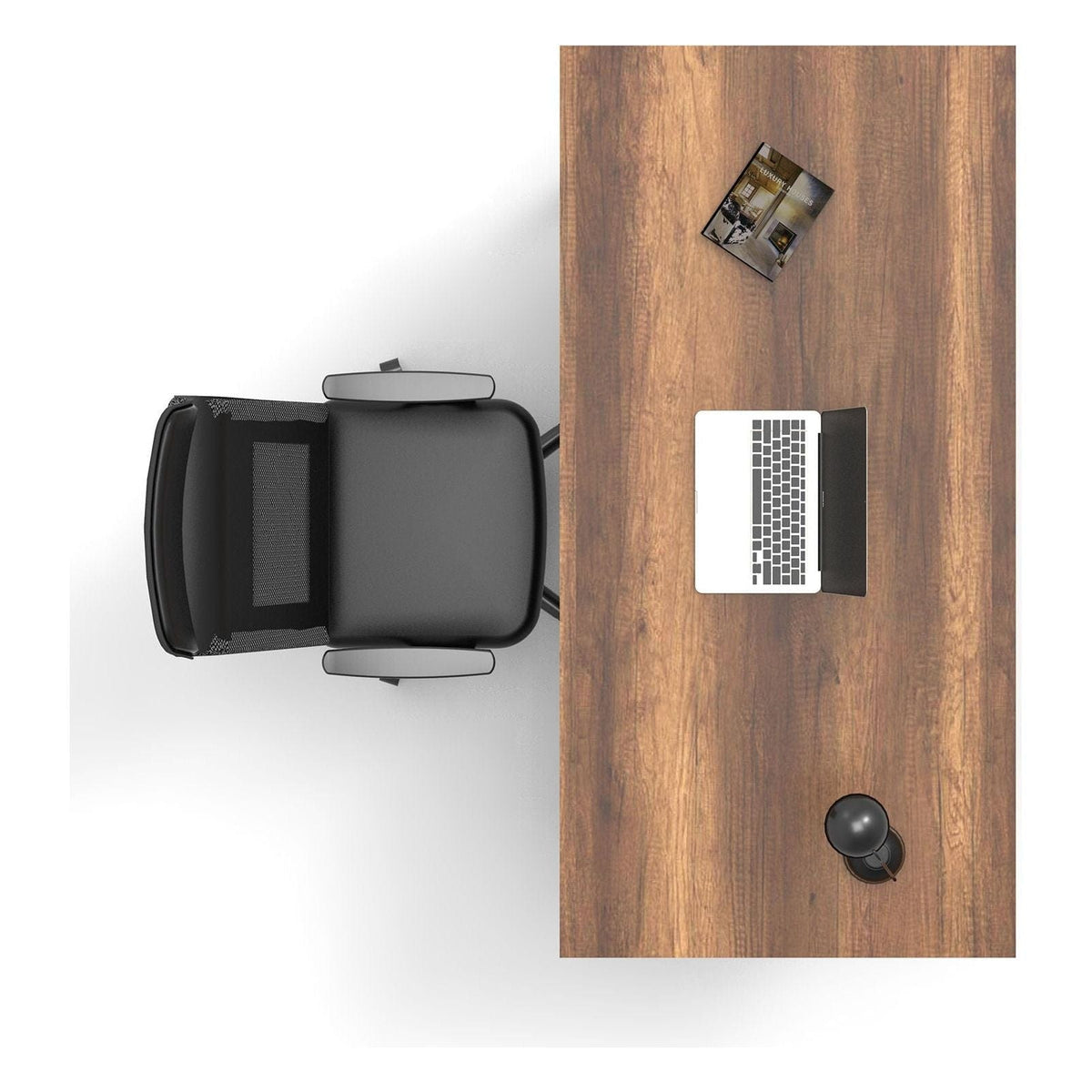 Masa birou MN01-BA, nuc inchis/negru, PAL melaminat/metal, 180x90x73 cm