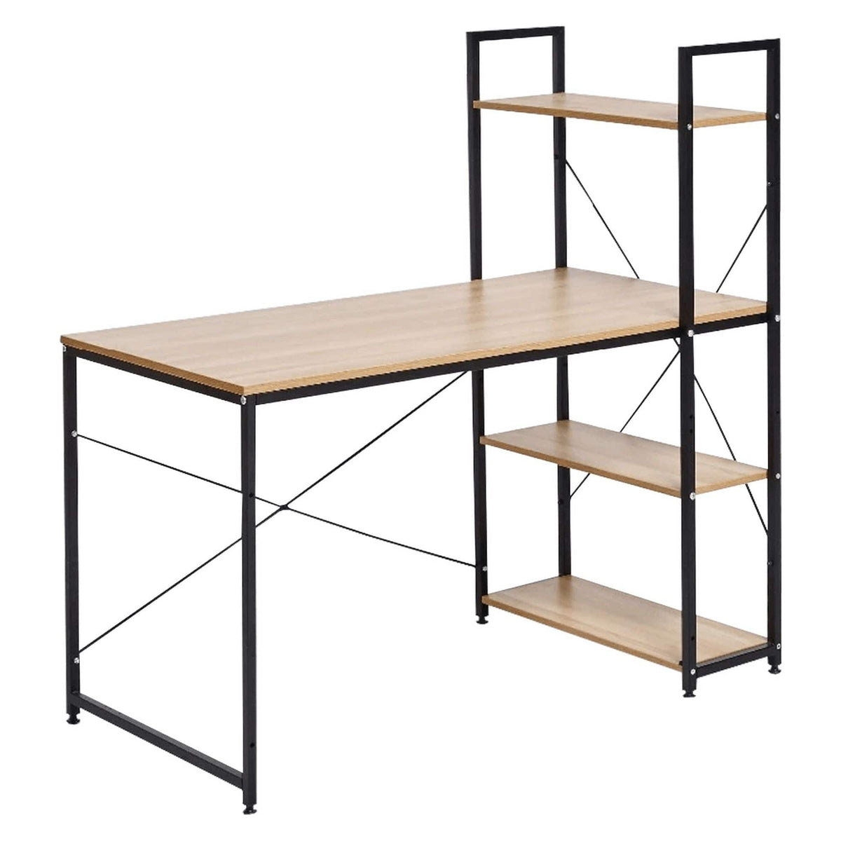 Masa birou VEINA, stejar/negru, PAL melaminat/metal, 120x60x72/122 cm