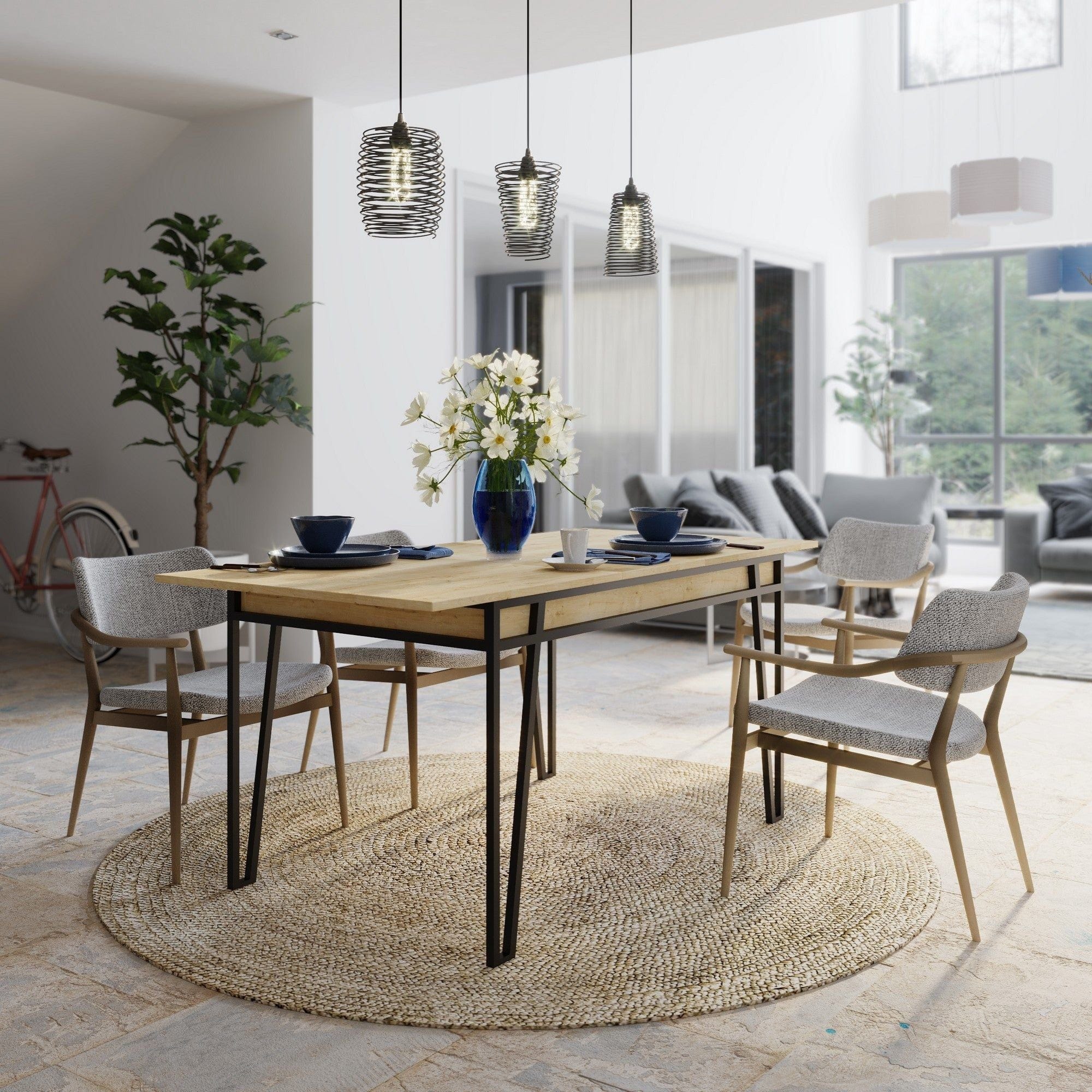 Masa extensibila 855DTE4604, stejar/negru, PAL melaminat/metal, 132/170x80x76 cm