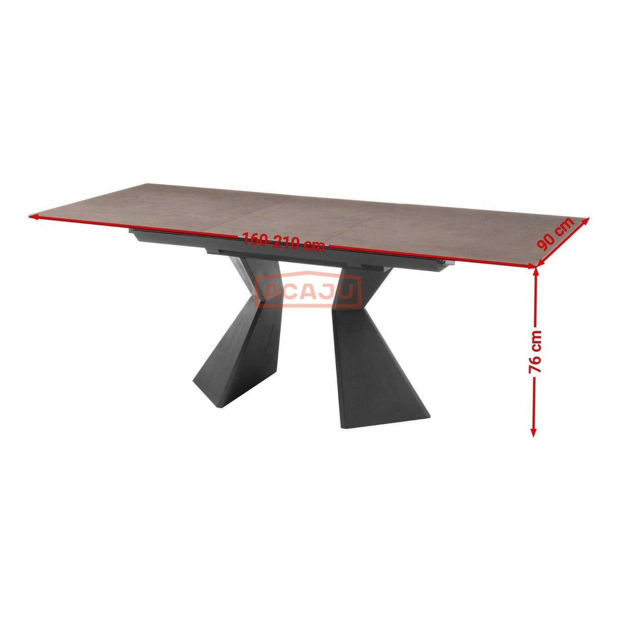 Masa extensibila ROBINSON, maro/negru, ceramica/sticla securizata, 160/210x90x76 cm