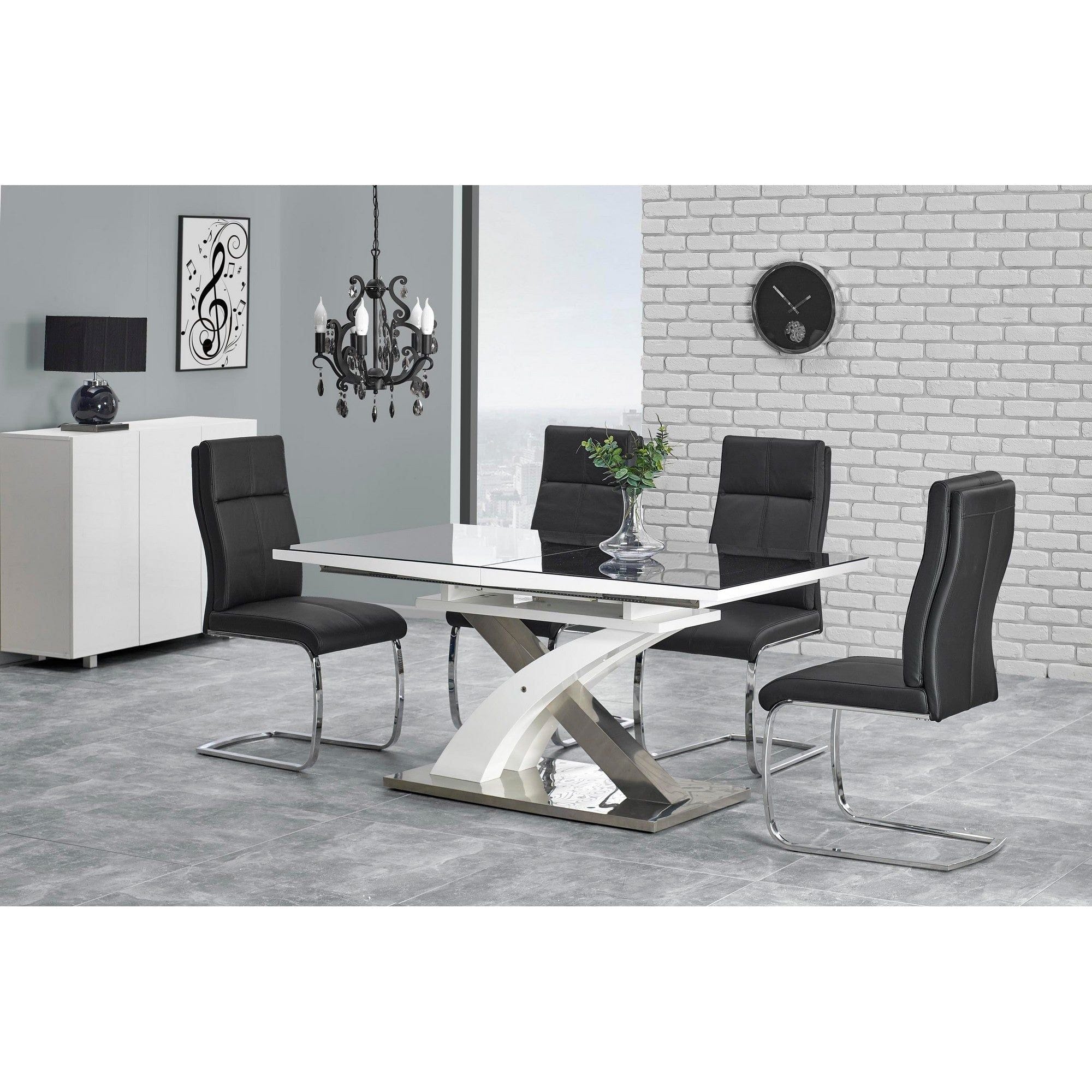 Masa extensibila SANDOR, negru/alb/crom, sticla securizata/otel, 160/220x90x78 cm