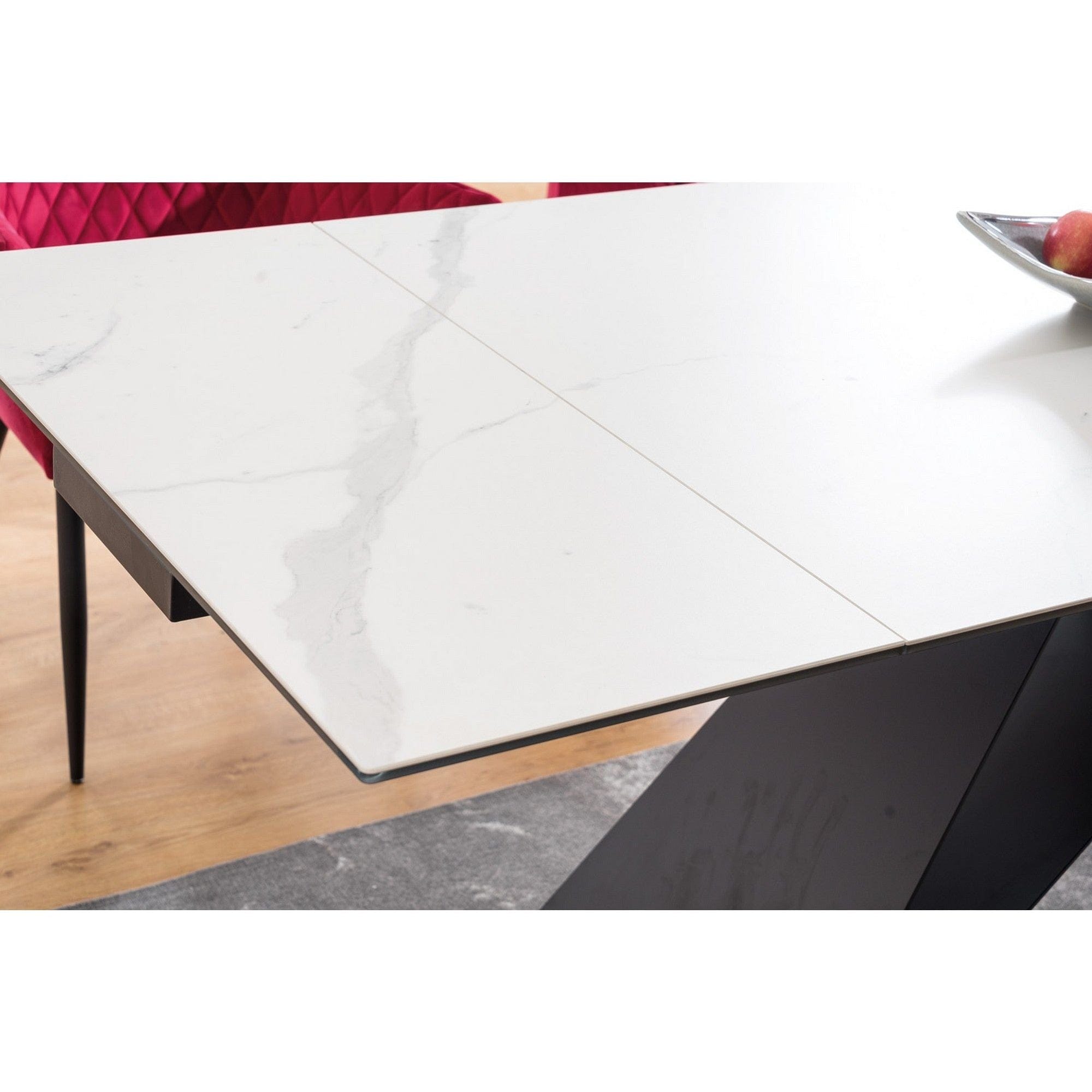 Masa extensibila WESTIN III, alb/negru, ceramica/metal, 160-240x90x75 cm