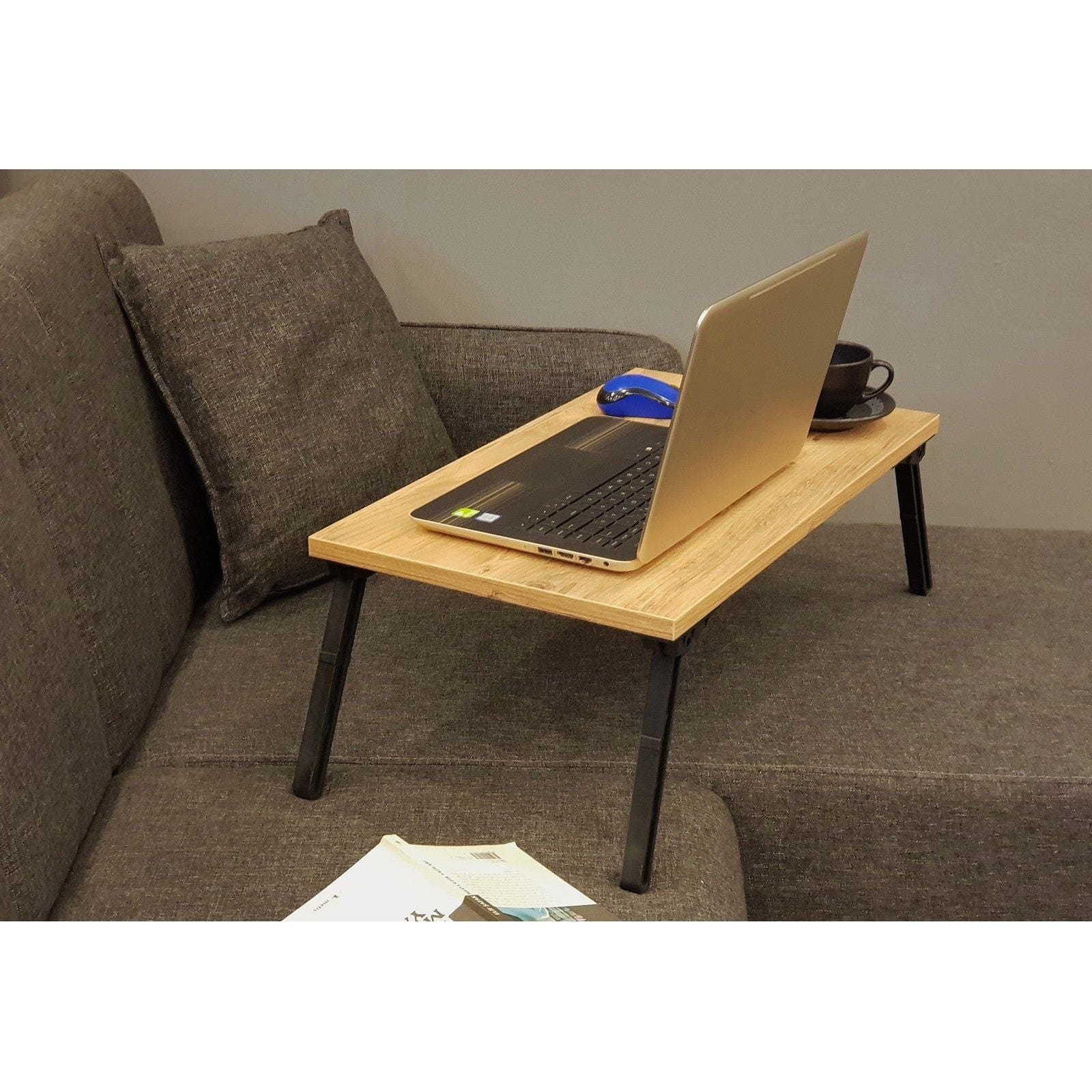 Masa laptop GUSTO, stejar/negru, PAL melaminat, 60x35x25 cm