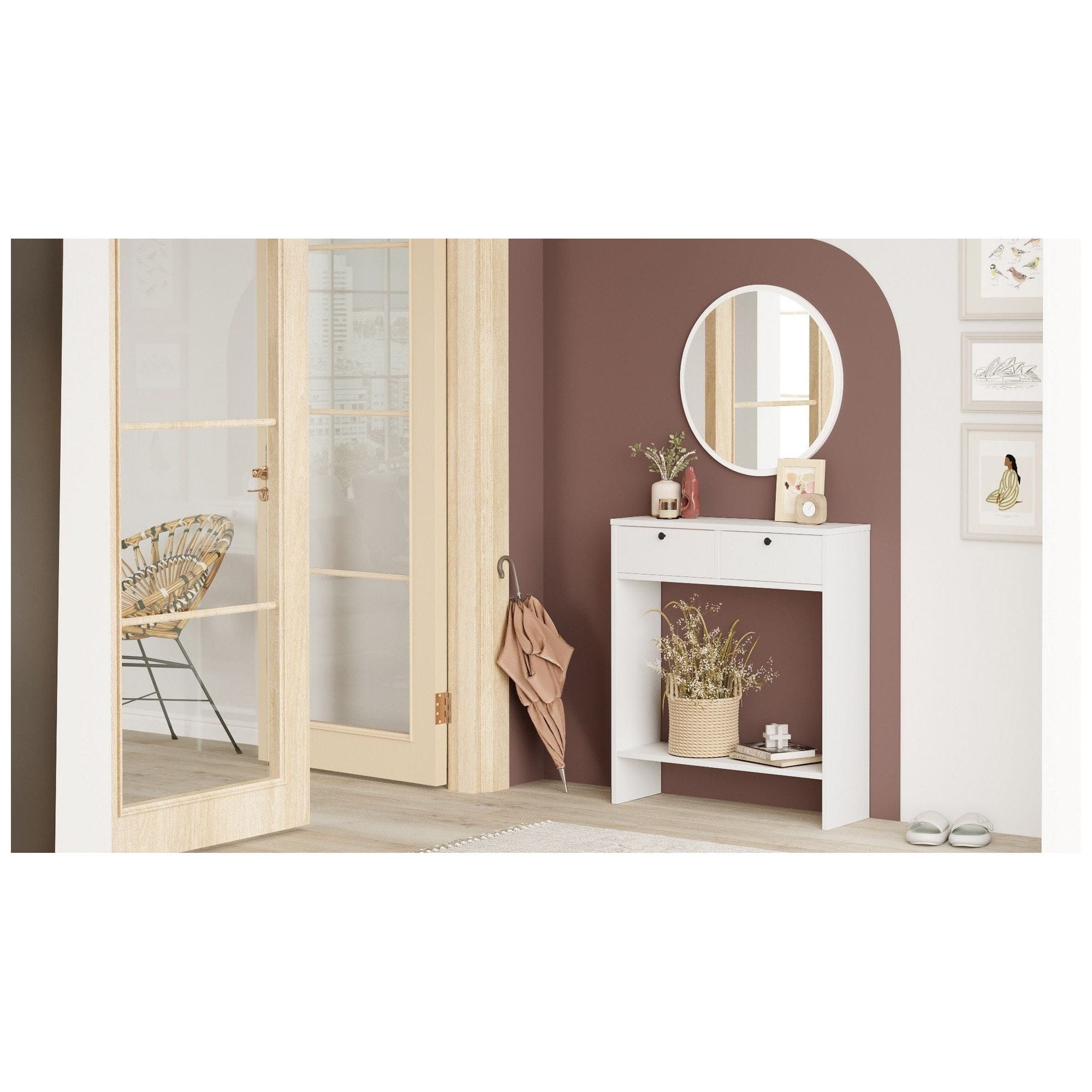 Masa toaleta LR1-W, alb, PAL melaminat, cu oglinda, 80x24x90 cm