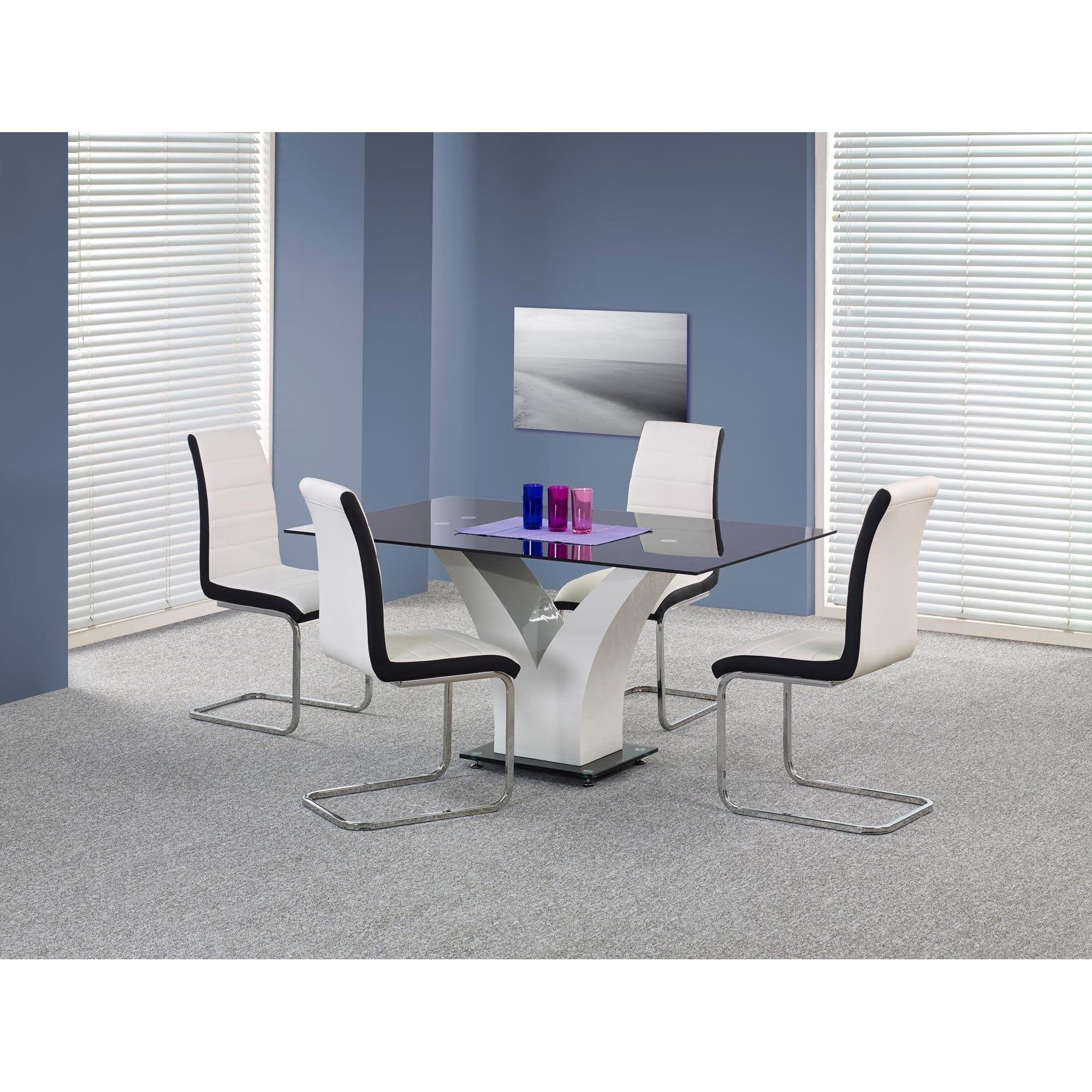 Masa VESPER, negru/alb, sticla securizata, 160x90x76 cm
