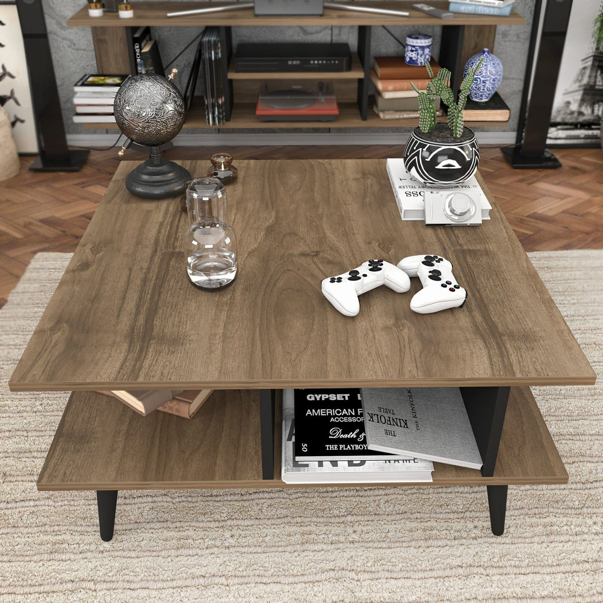 Masuta cafea Akya, nuc, PAL, 89x89x44 cm
