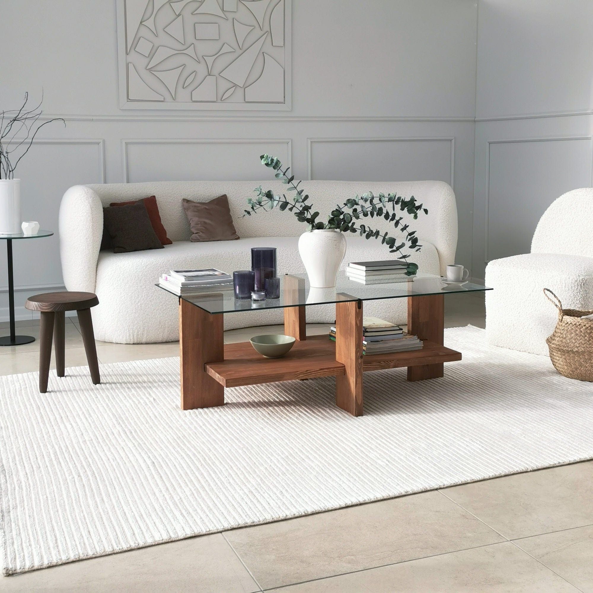 Masuta cafea BABYLON, nuc, sticla/lemn, 105x60x40 cm