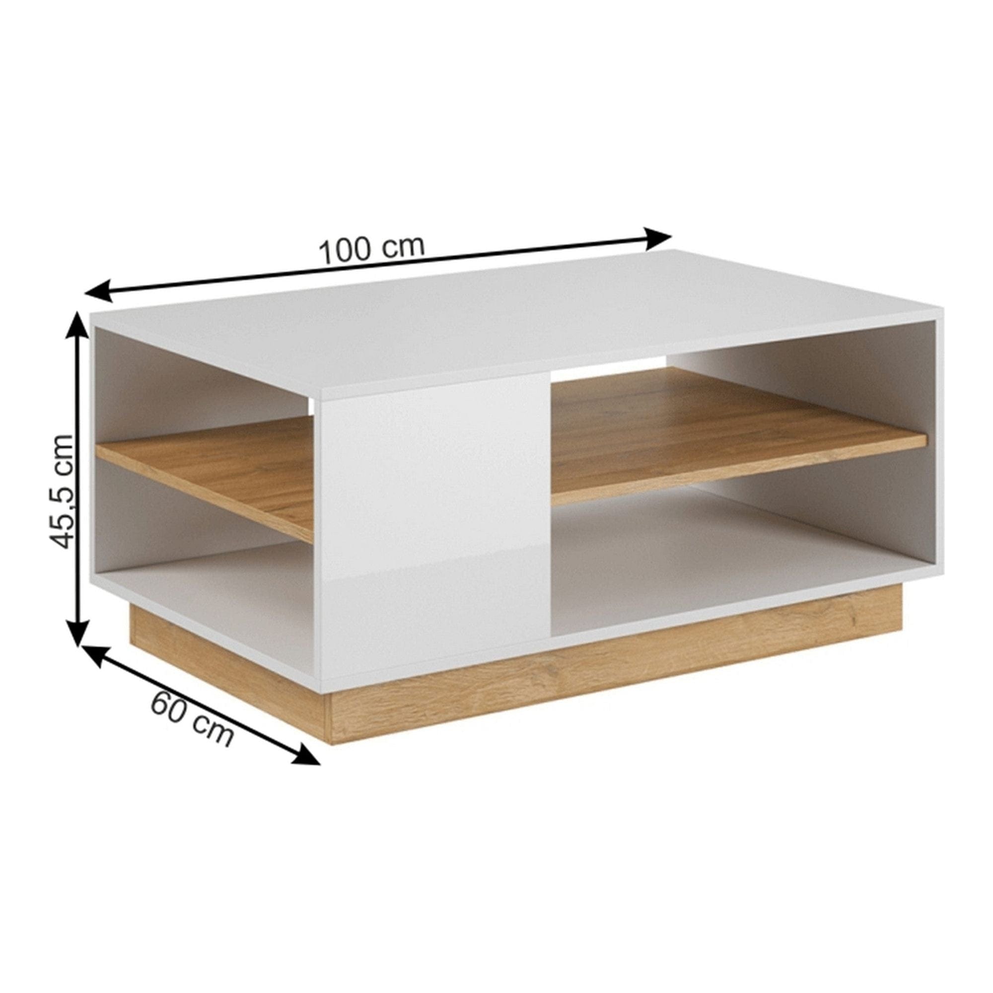 Masuta cafea CITY, alb/stejar deschis, PAL melaminat, 100x60x46 cm